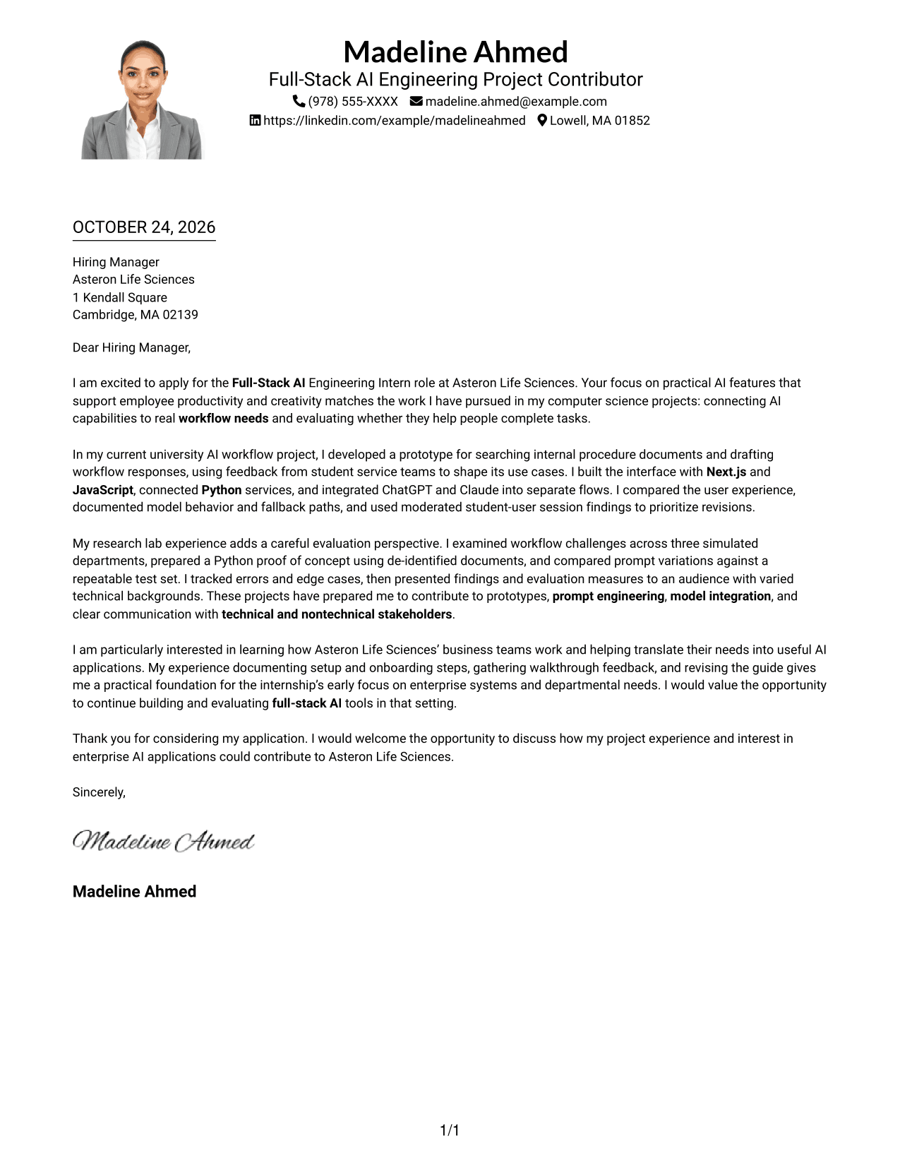 Cover letter example — page 1