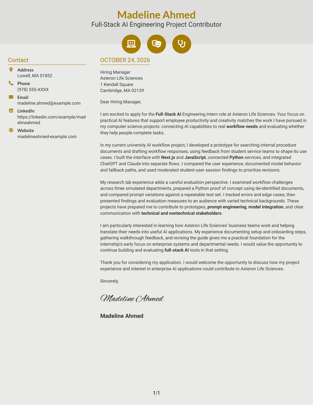 Cover letter example — page 1