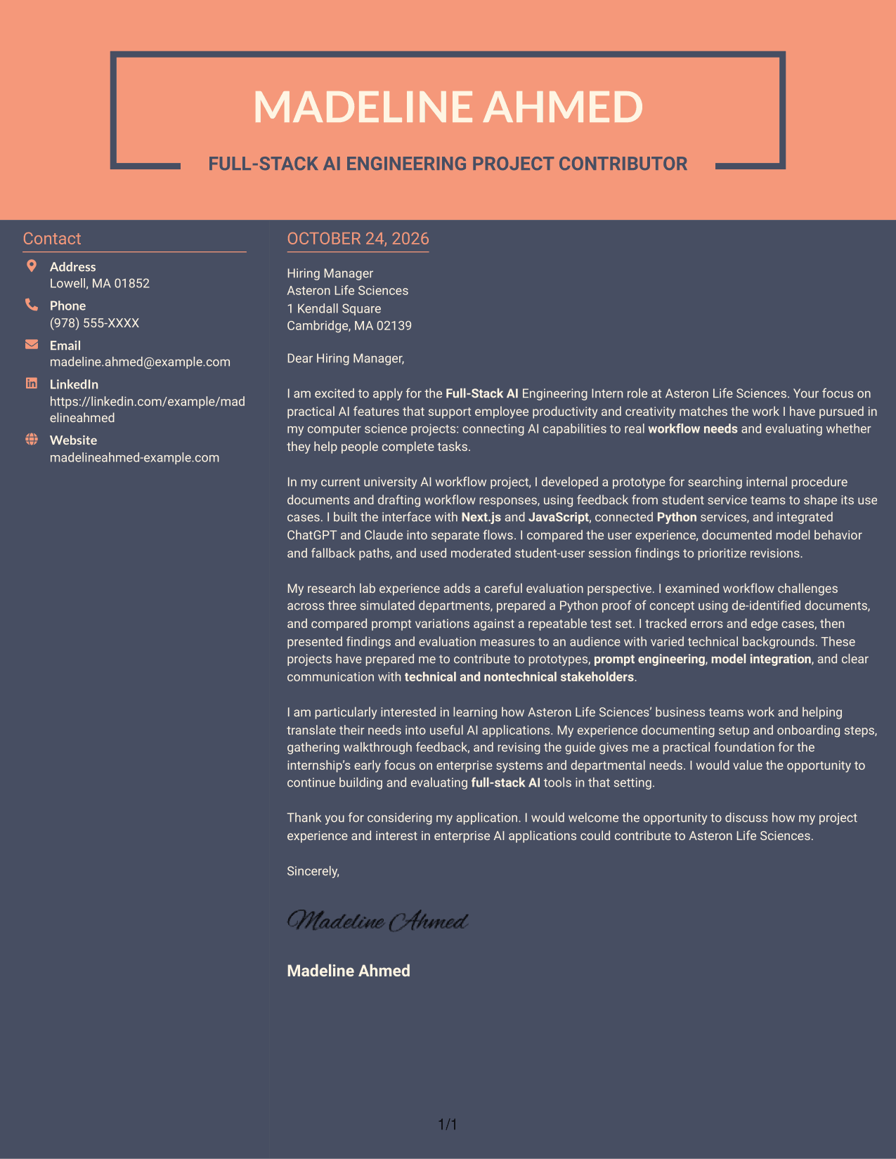 Cover letter example — page 1