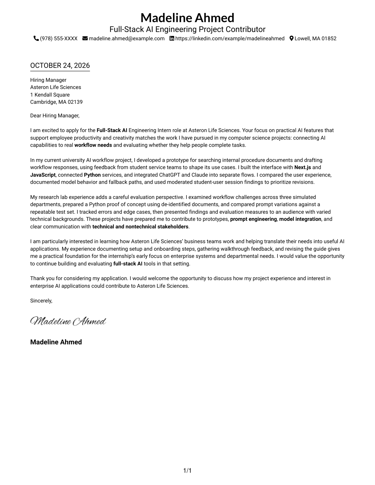 Cover letter example — page 1