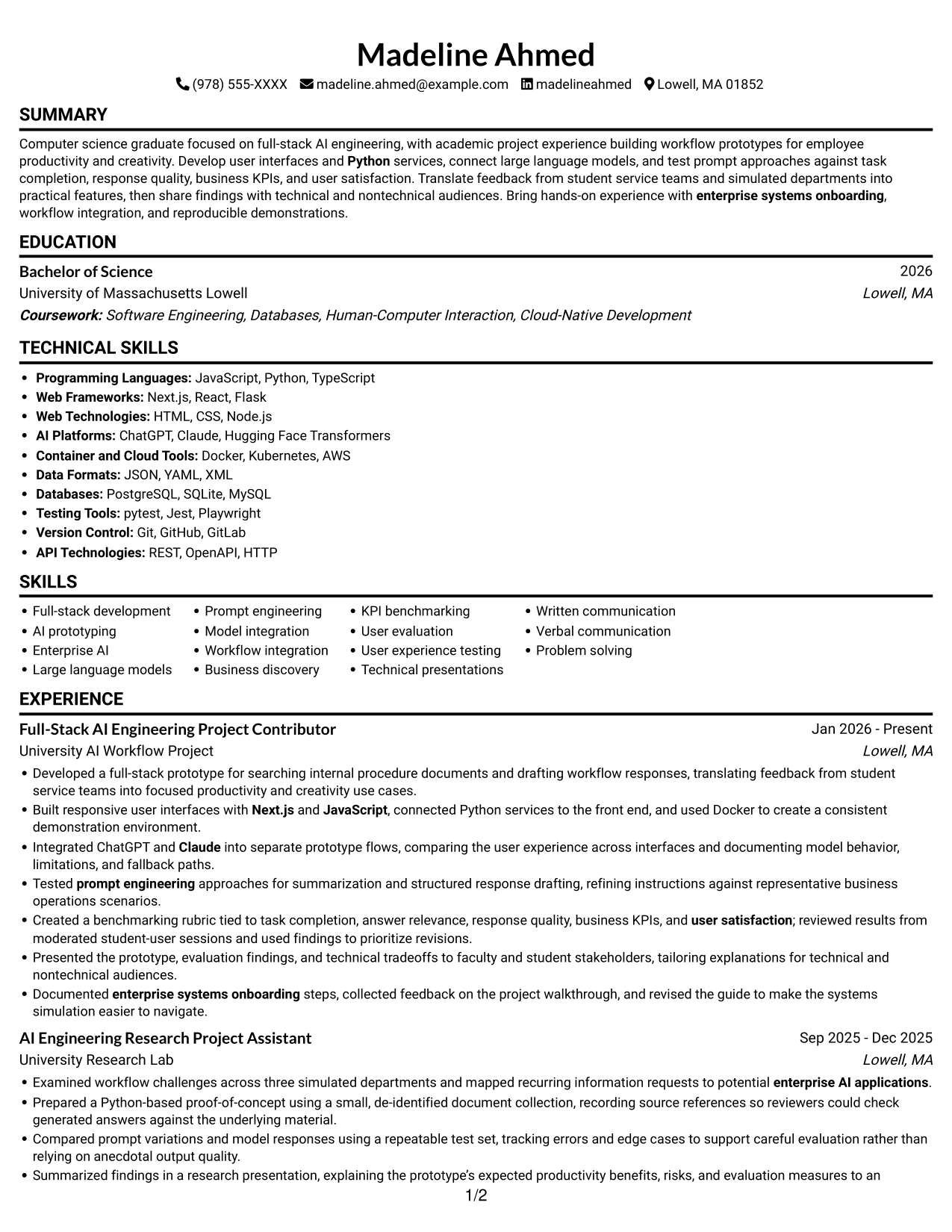 Resume example — page 1