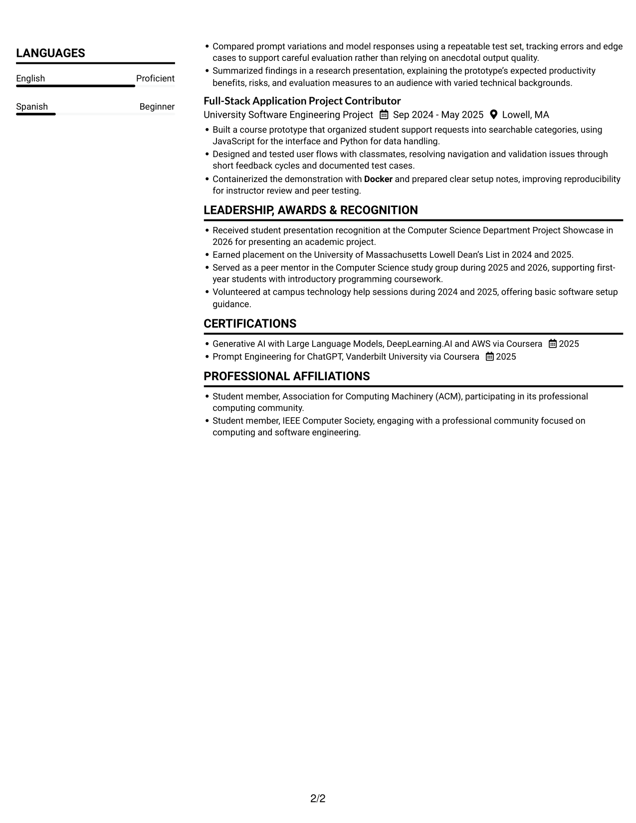 Resume example — page 2