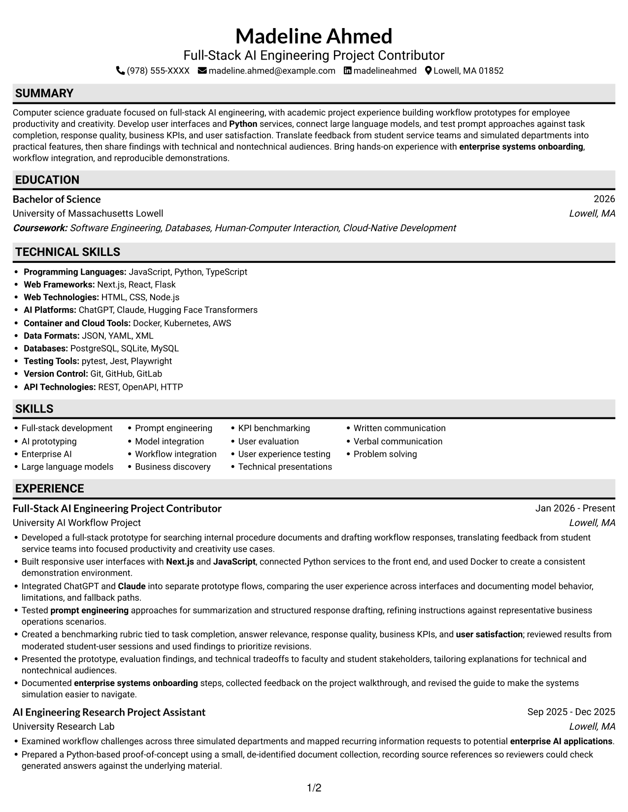 Resume example — page 1