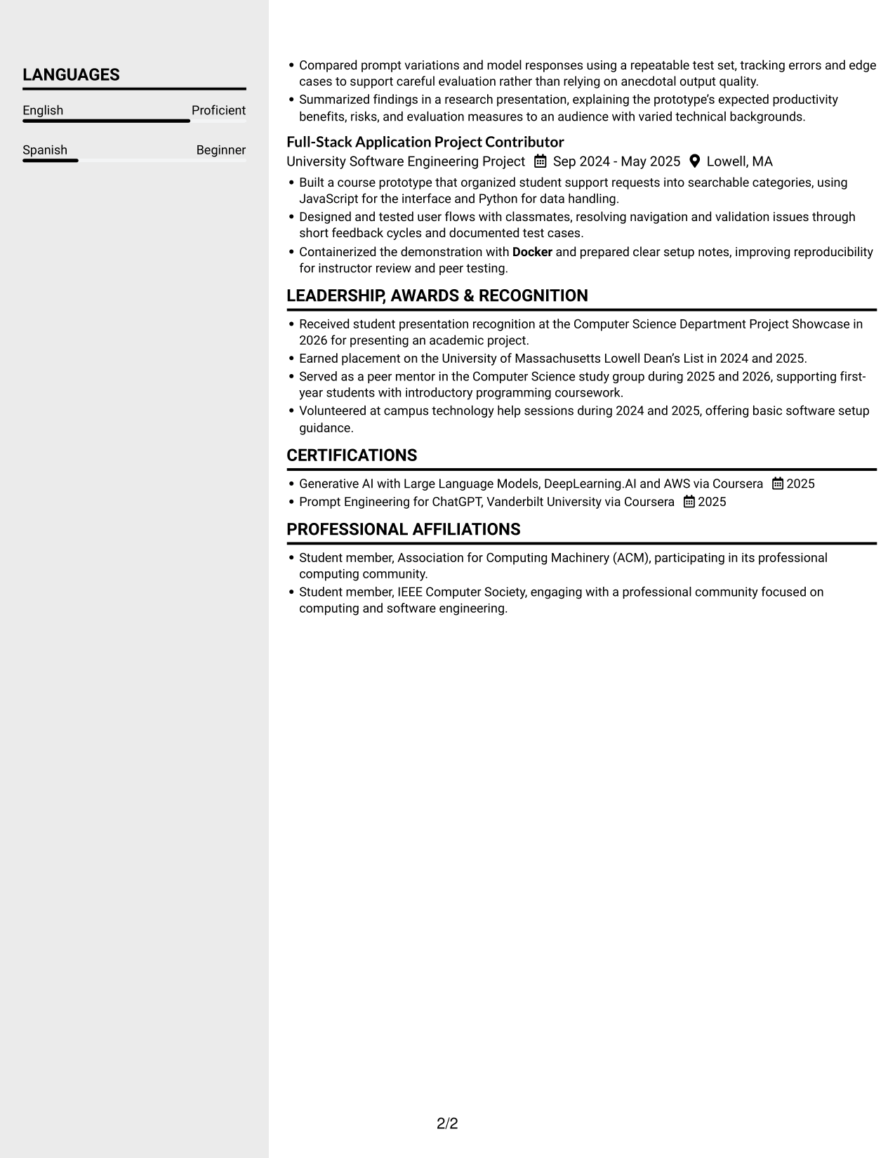 Resume example — page 2