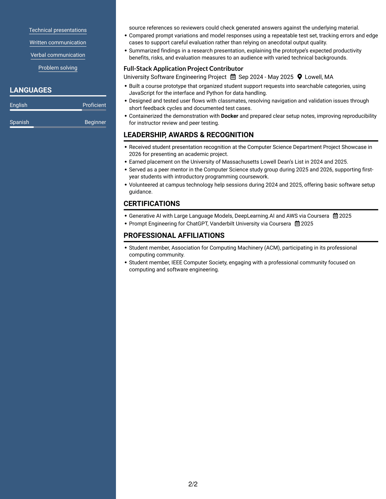 Resume example — page 2