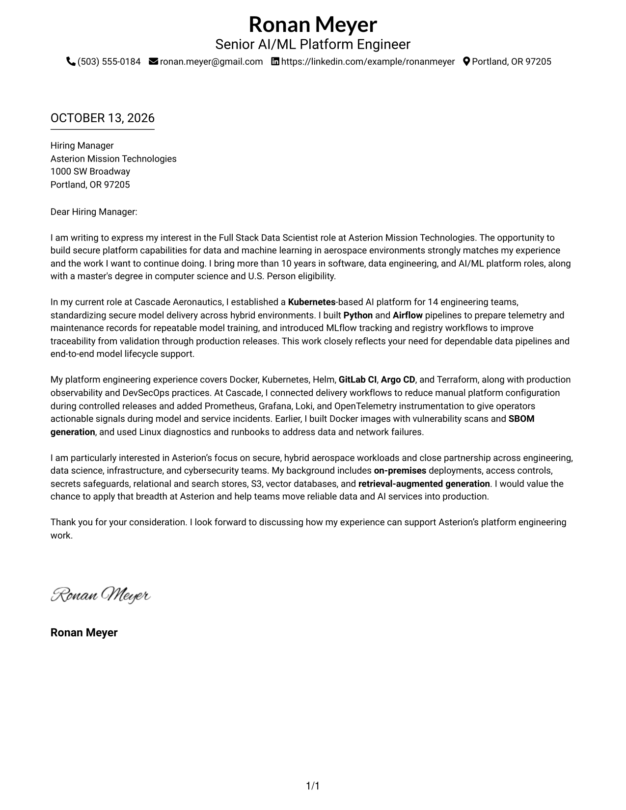 Cover Letter Example Page 1