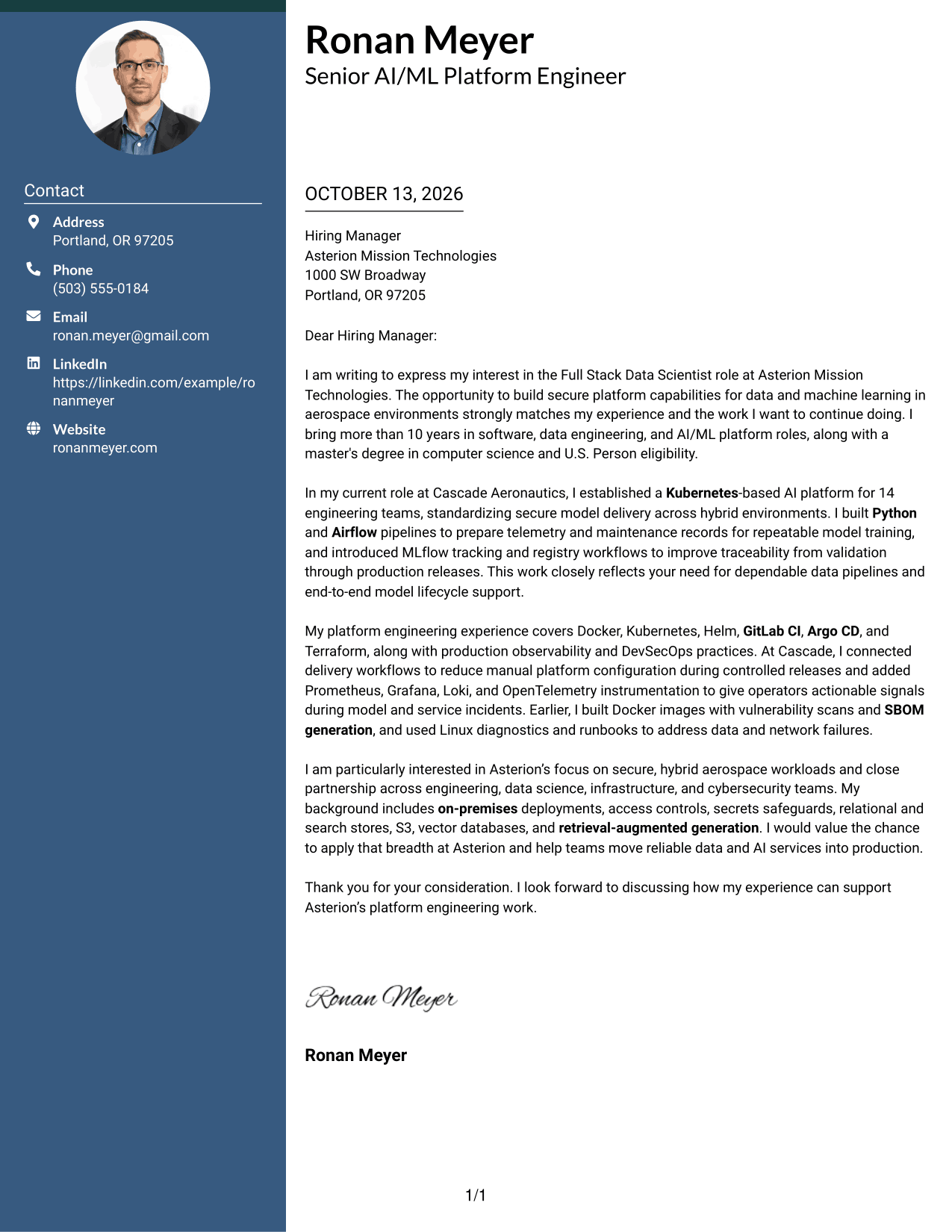Cover Letter Example Page 1
