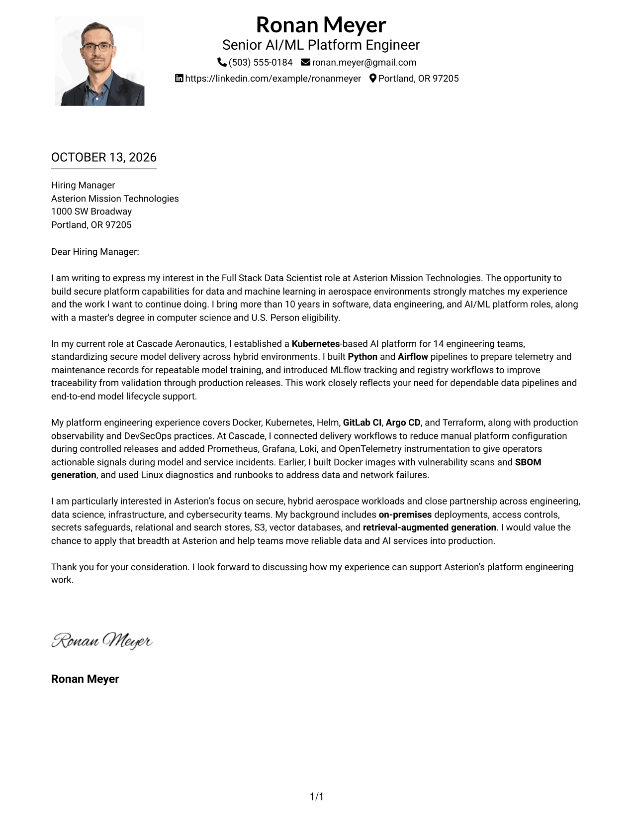 Cover Letter Example Page 1
