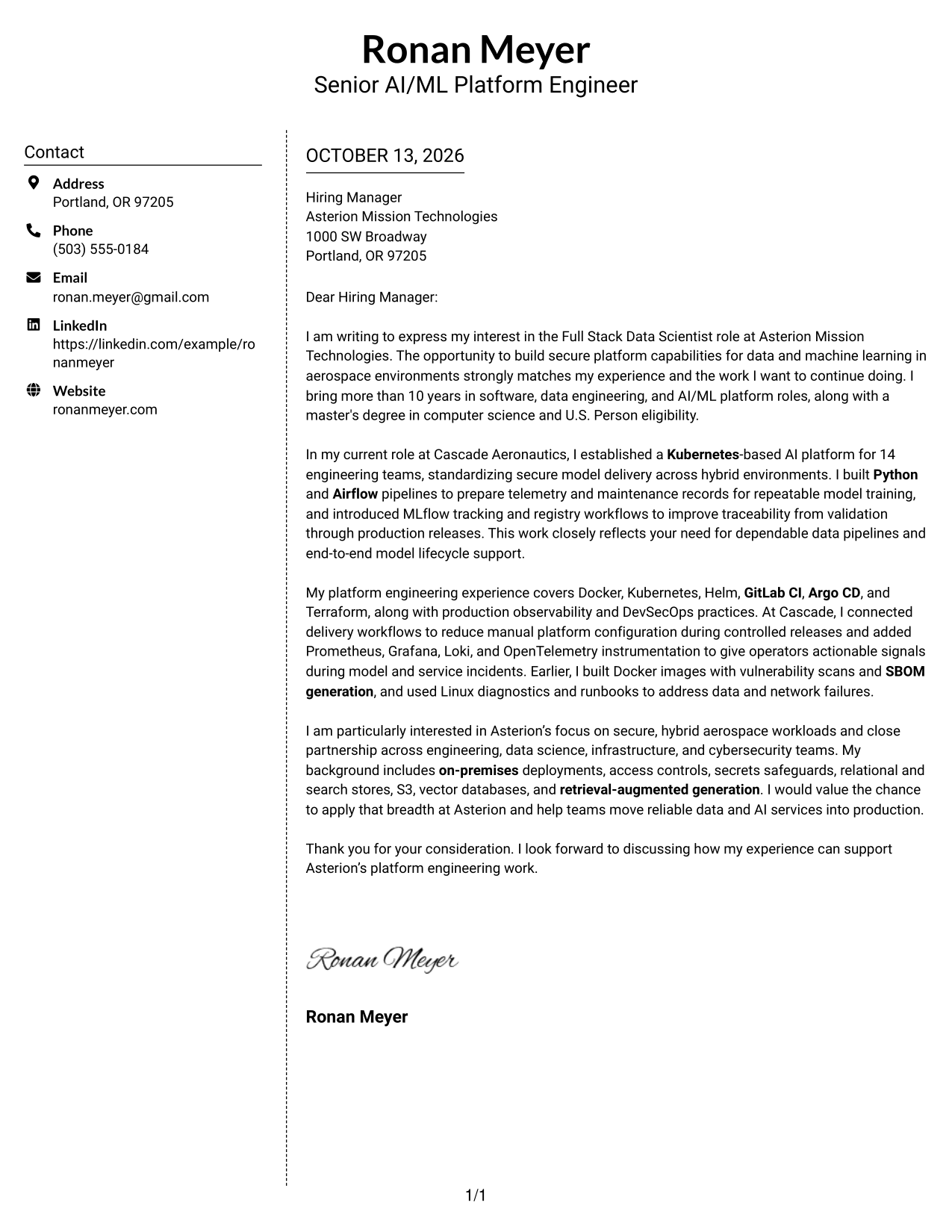Cover Letter Example Page 1