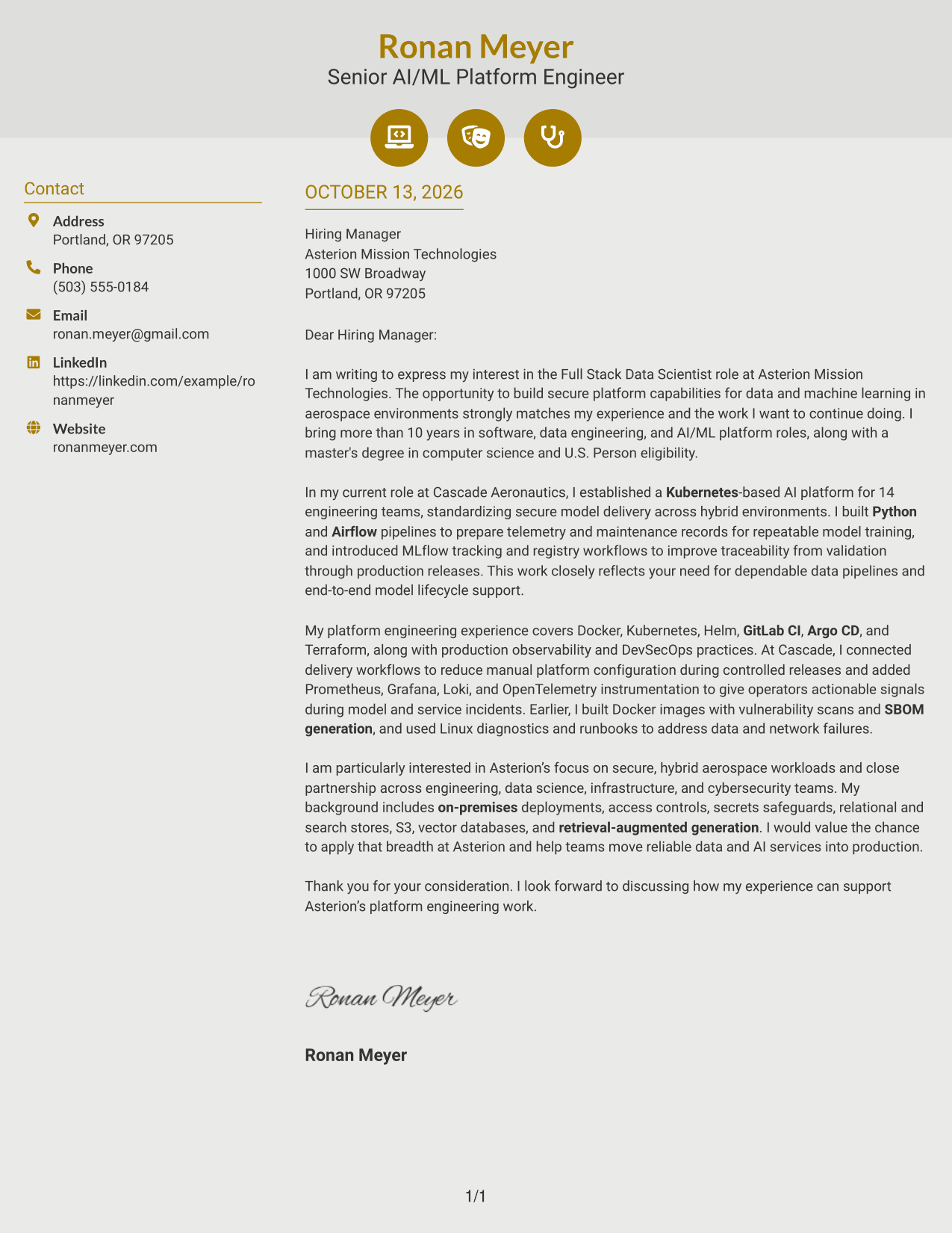Cover Letter Example Page 1