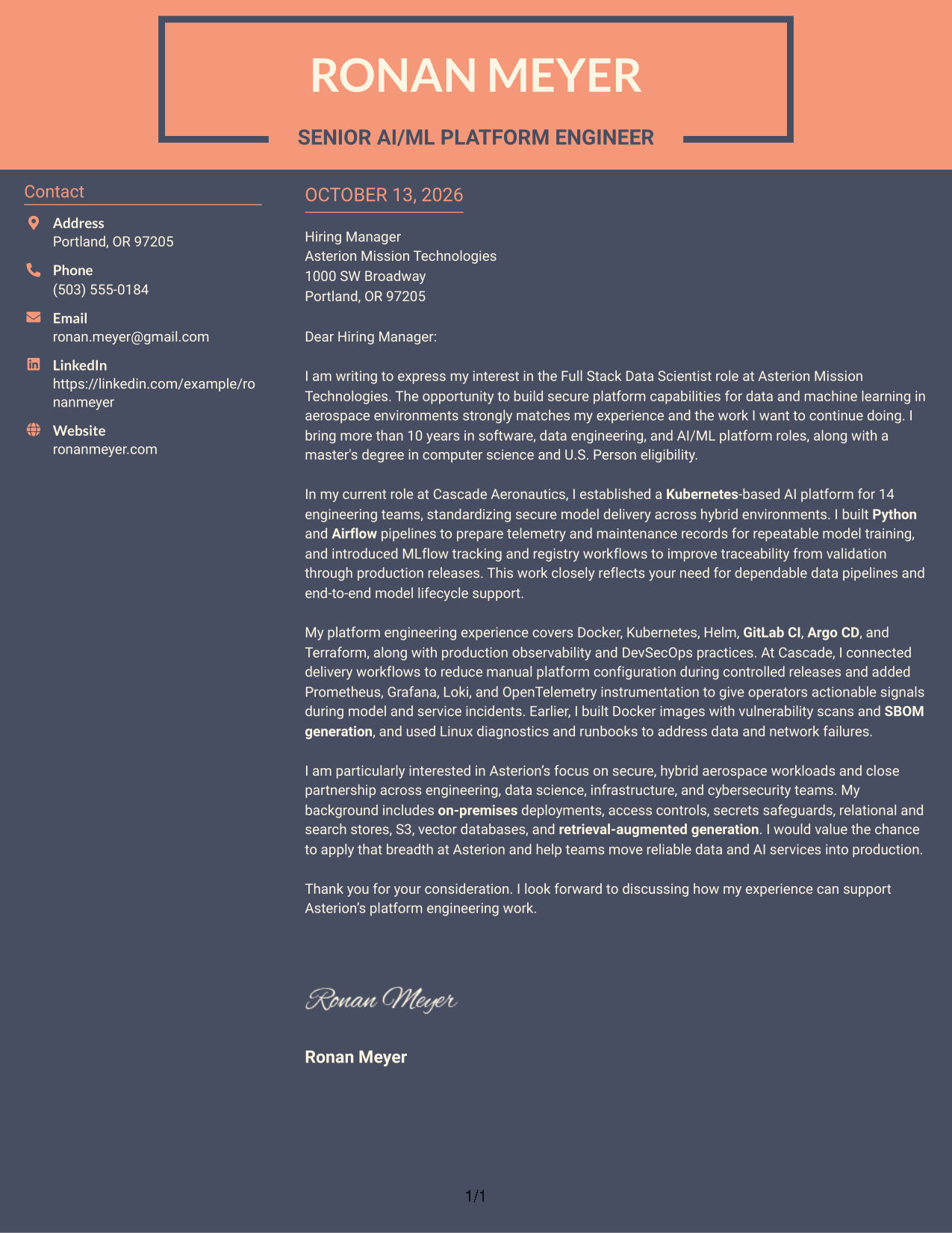 Cover Letter Example Page 1