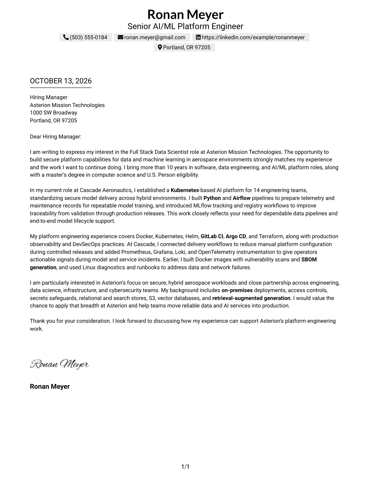 Text/Fang Style Cover Letter Preview