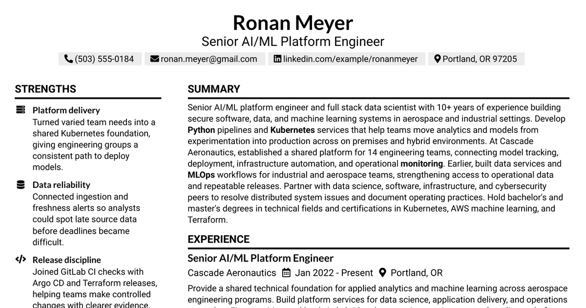 7 Full Stack Data Scientist - AI/ML Platform Engineering Resume Templates with Example