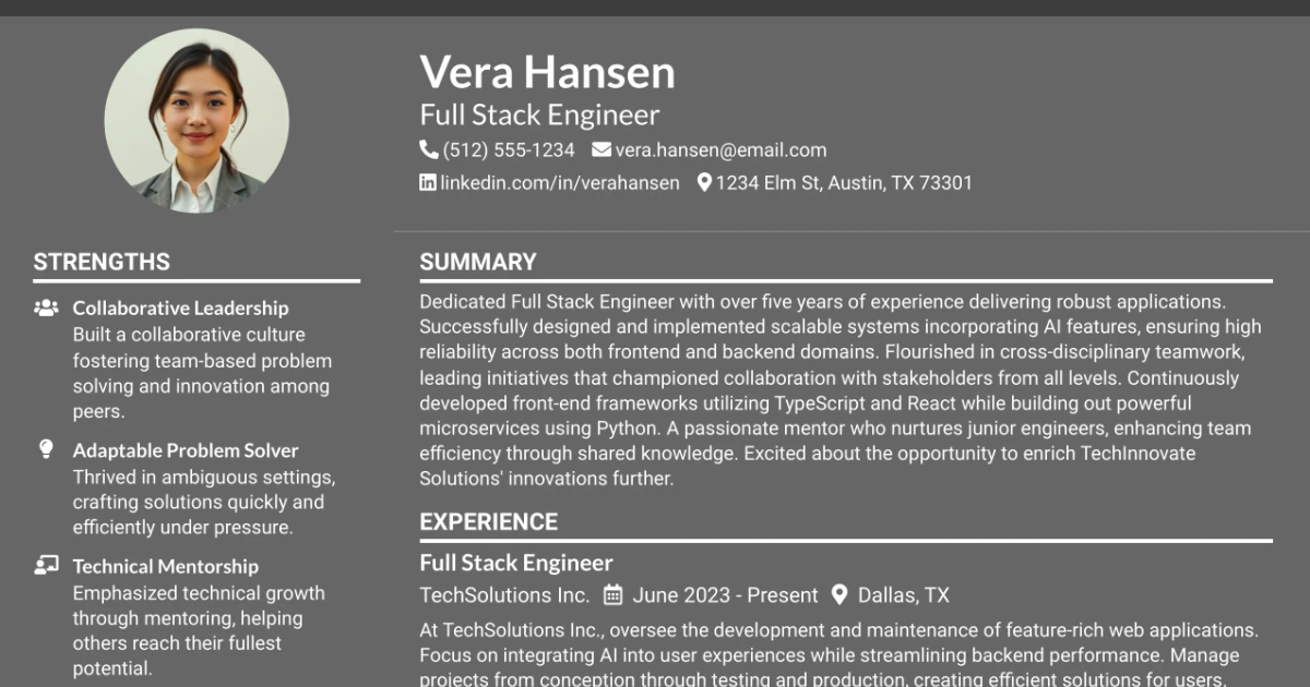 33 Full Stack Engineer Resume Templates with Example 2026 (ATS-Optimized)