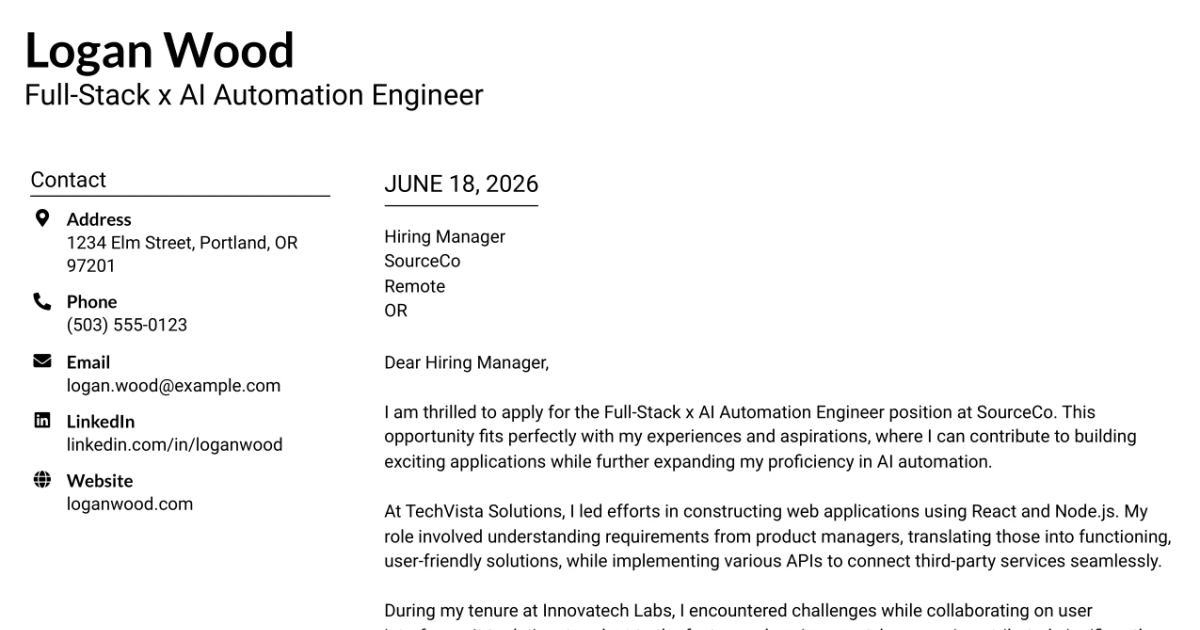 30+ Full-Stack x AI Automation Engineer Cover Letter Templates with Example 2026
