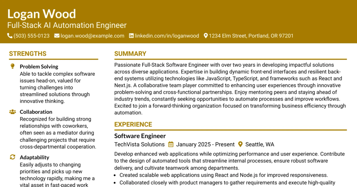 33 Full-Stack x AI Automation Engineer Resume Templates with Example 2026 (ATS-Optimized)