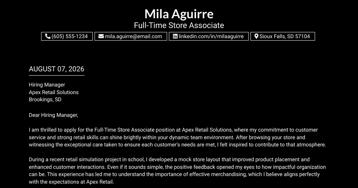 30+ Full-Time Store Associate Cover Letter Templates with Example 2026