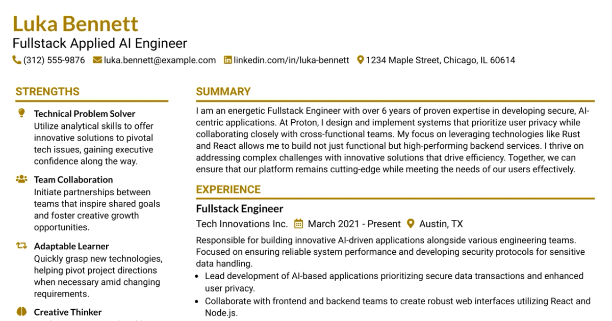 33 Fullstack Applied AI Engineer Resume Templates with Example 2026 (ATS-Optimized)