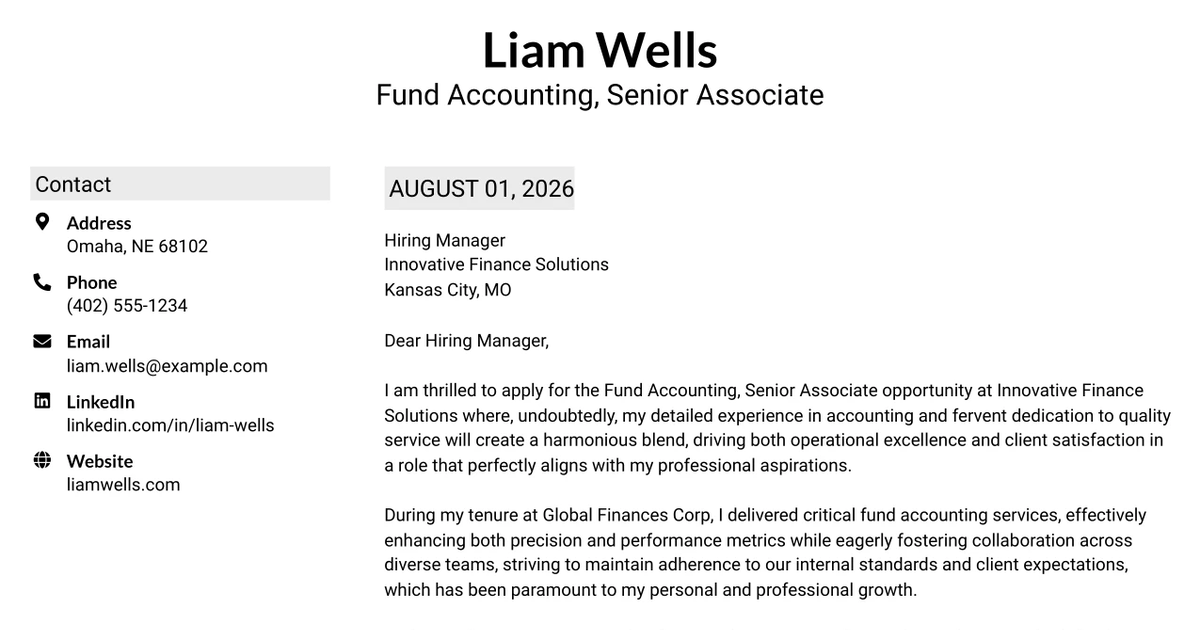 30+ Fund Accounting, Senior Associate Cover Letter Templates with Example 2026