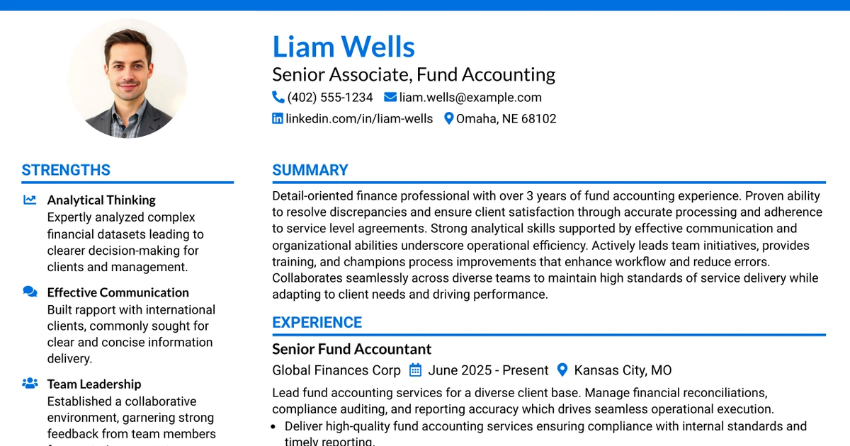 33 Fund Accounting, Senior Associate Resume Templates with Example 2026 (ATS-Optimized)