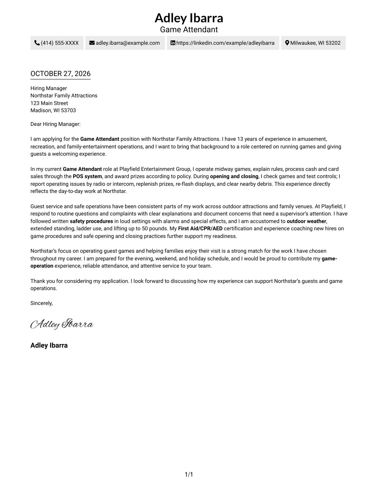 Cover letter example — page 1