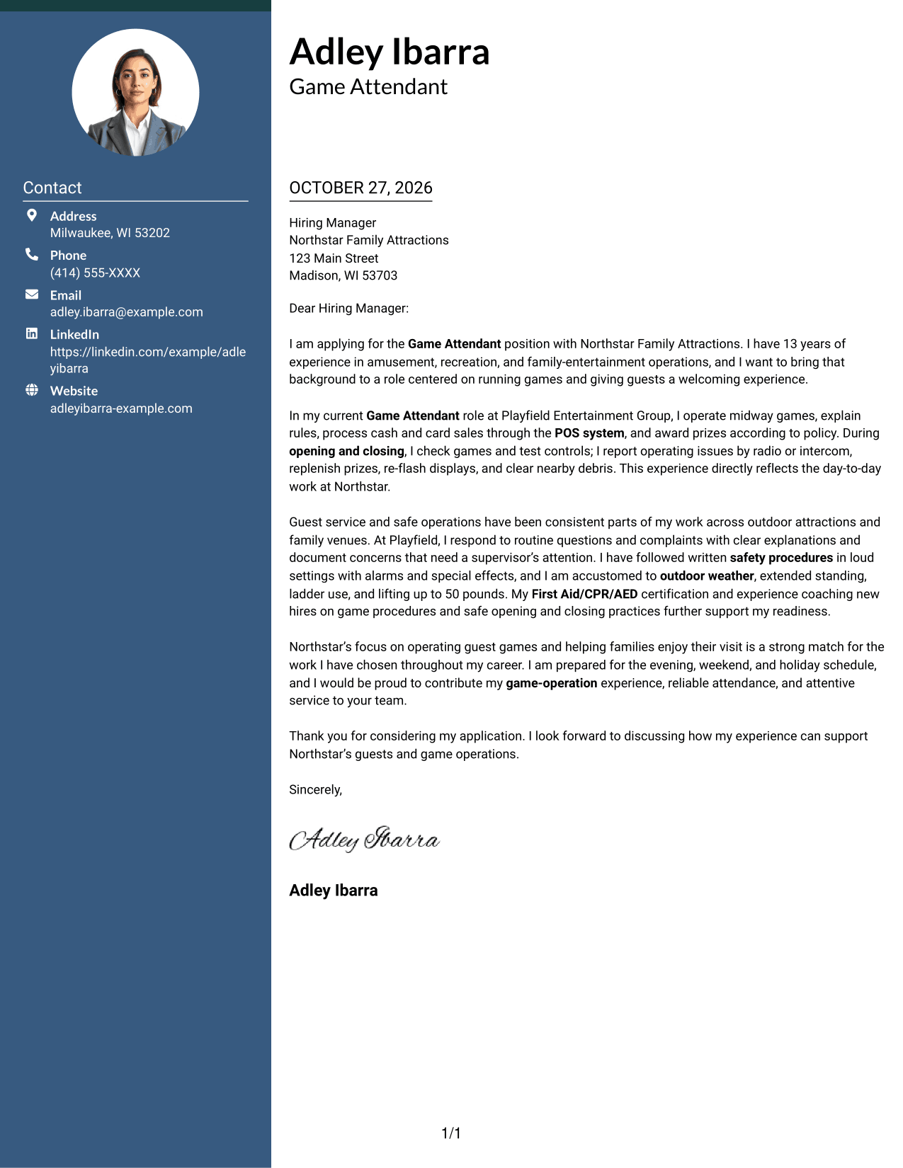 Cover letter example — page 1