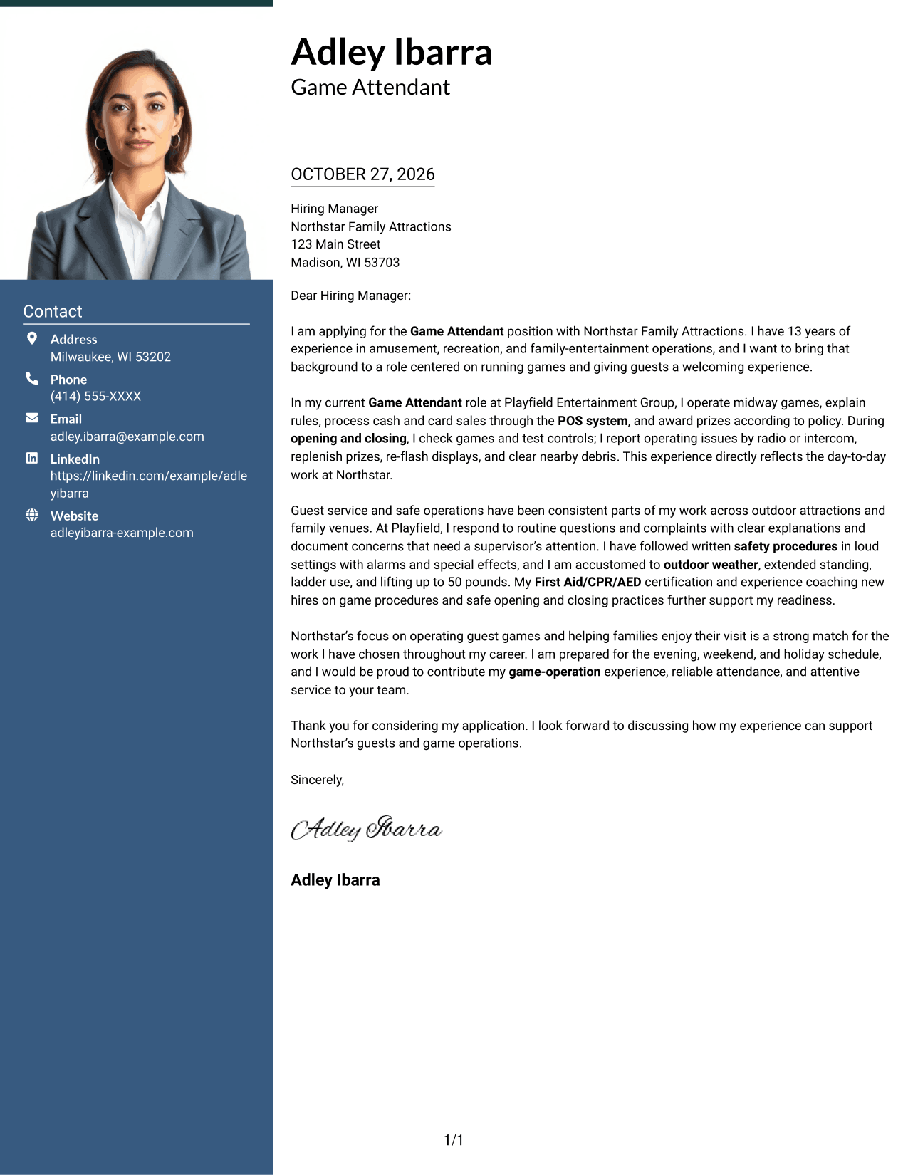 Cover letter example — page 1
