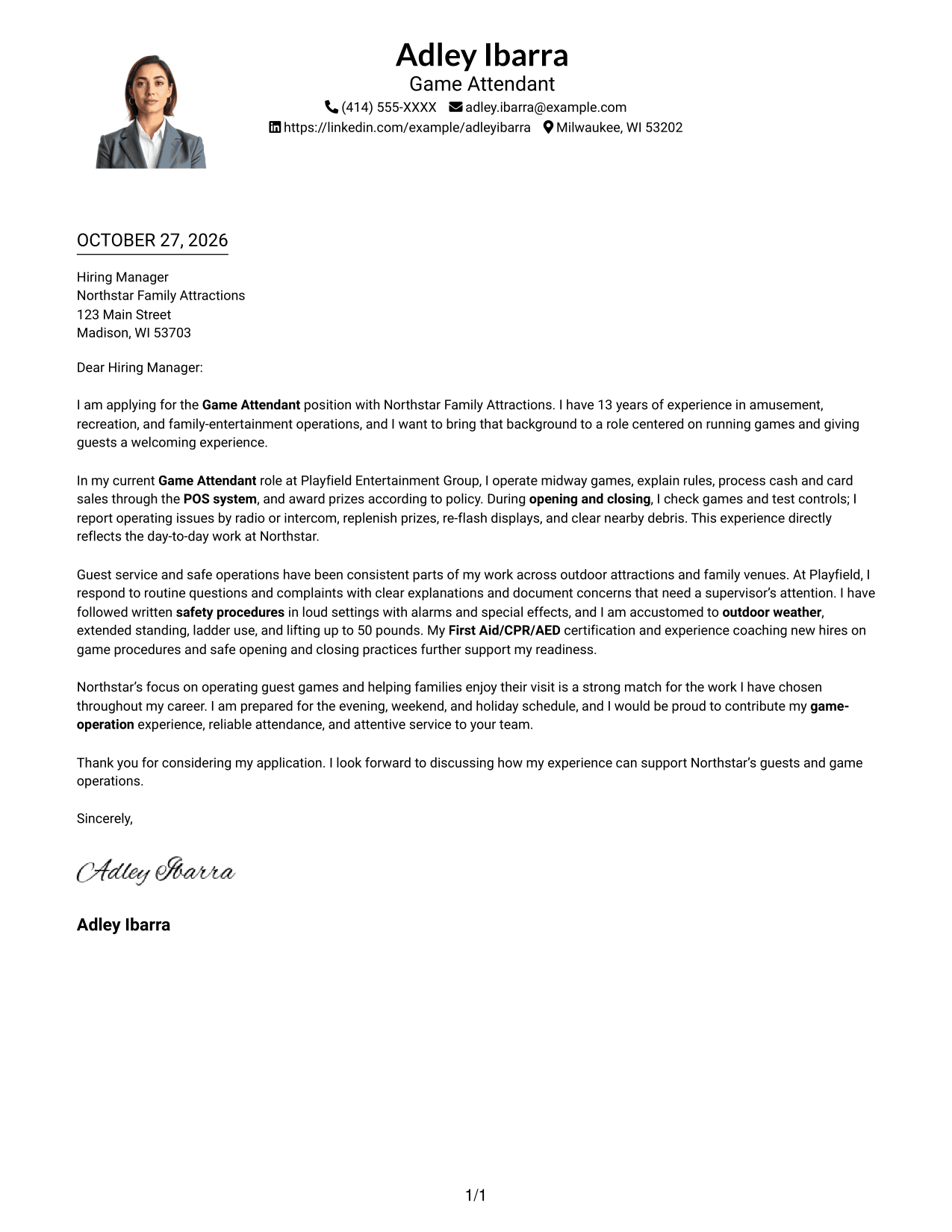 Cover letter example — page 1
