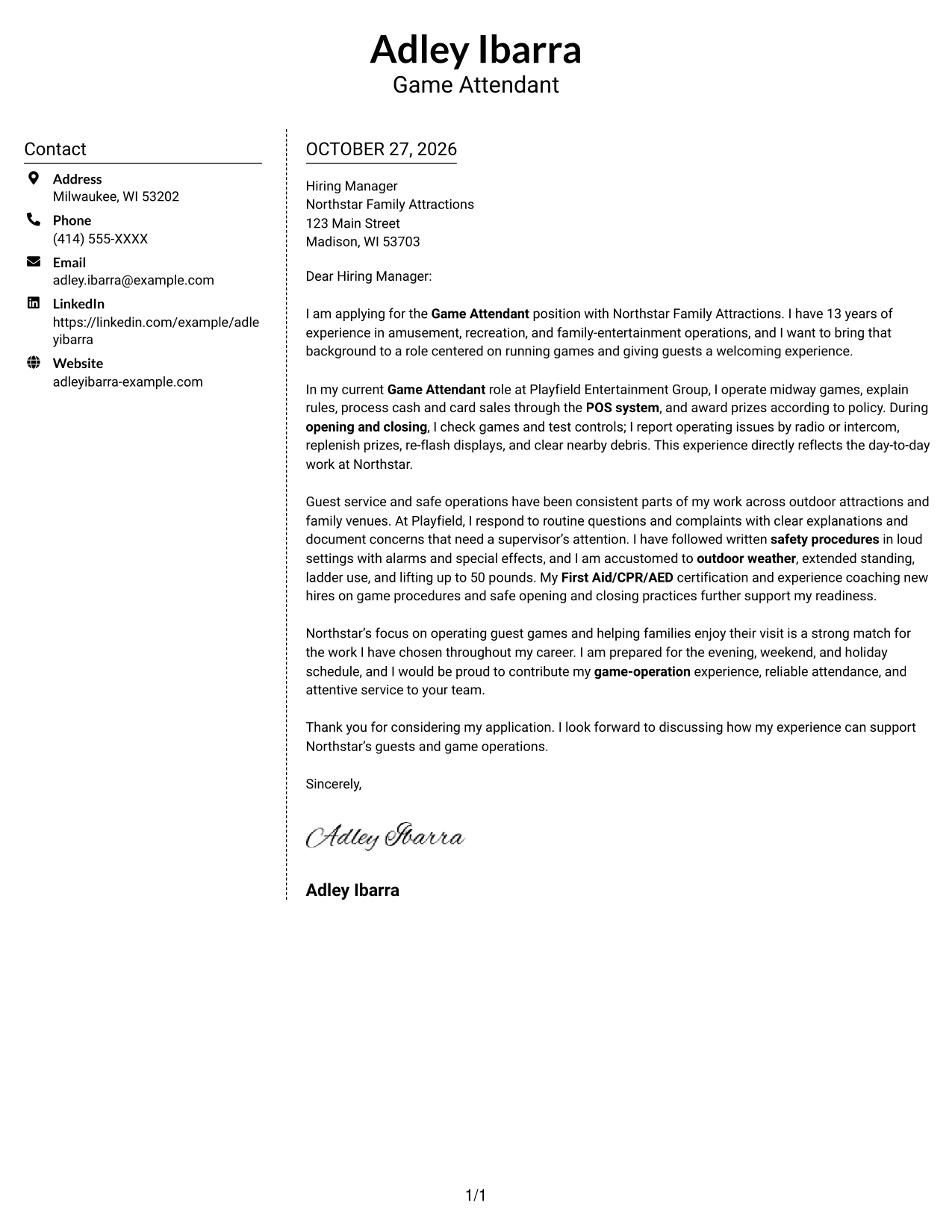 Cover letter example — page 1
