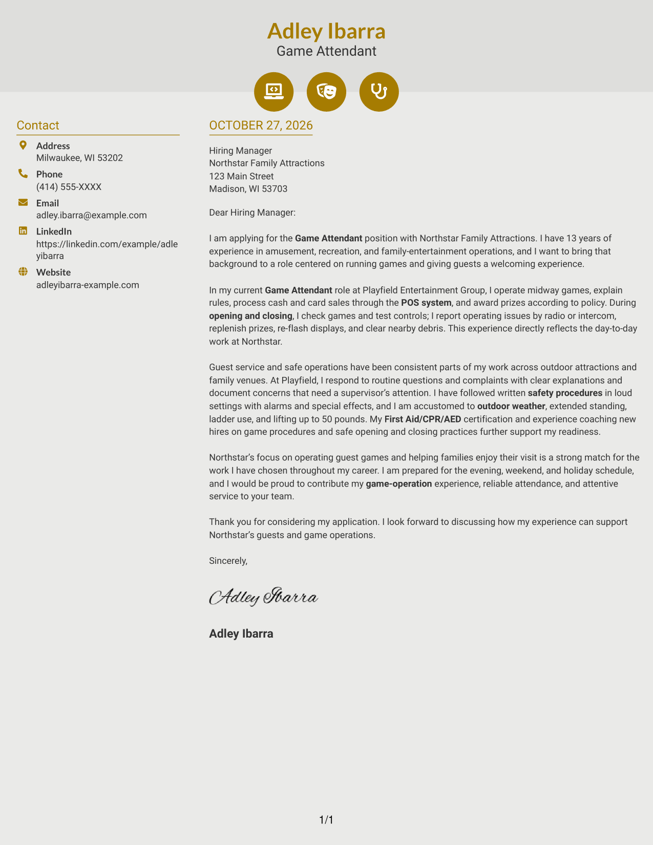 Cover letter example — page 1