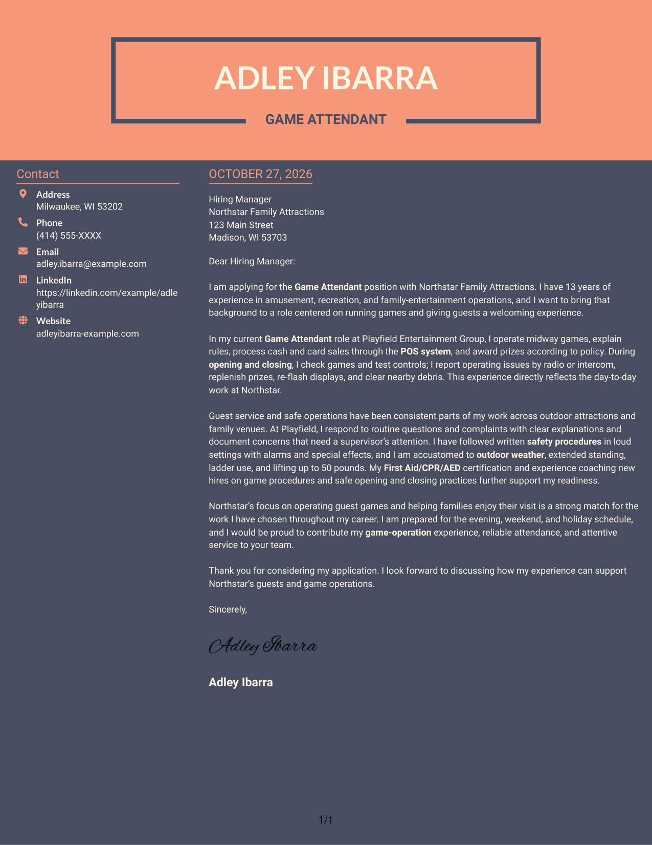 Cover letter example — page 1