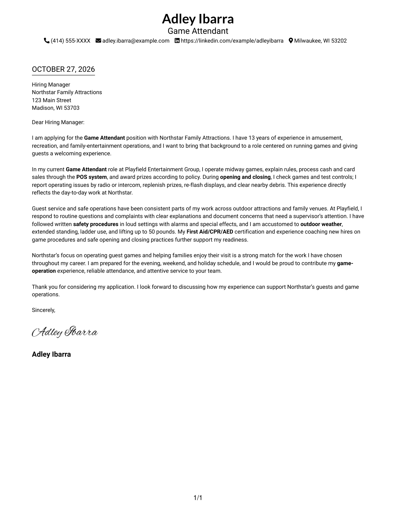 Cover letter example — page 1