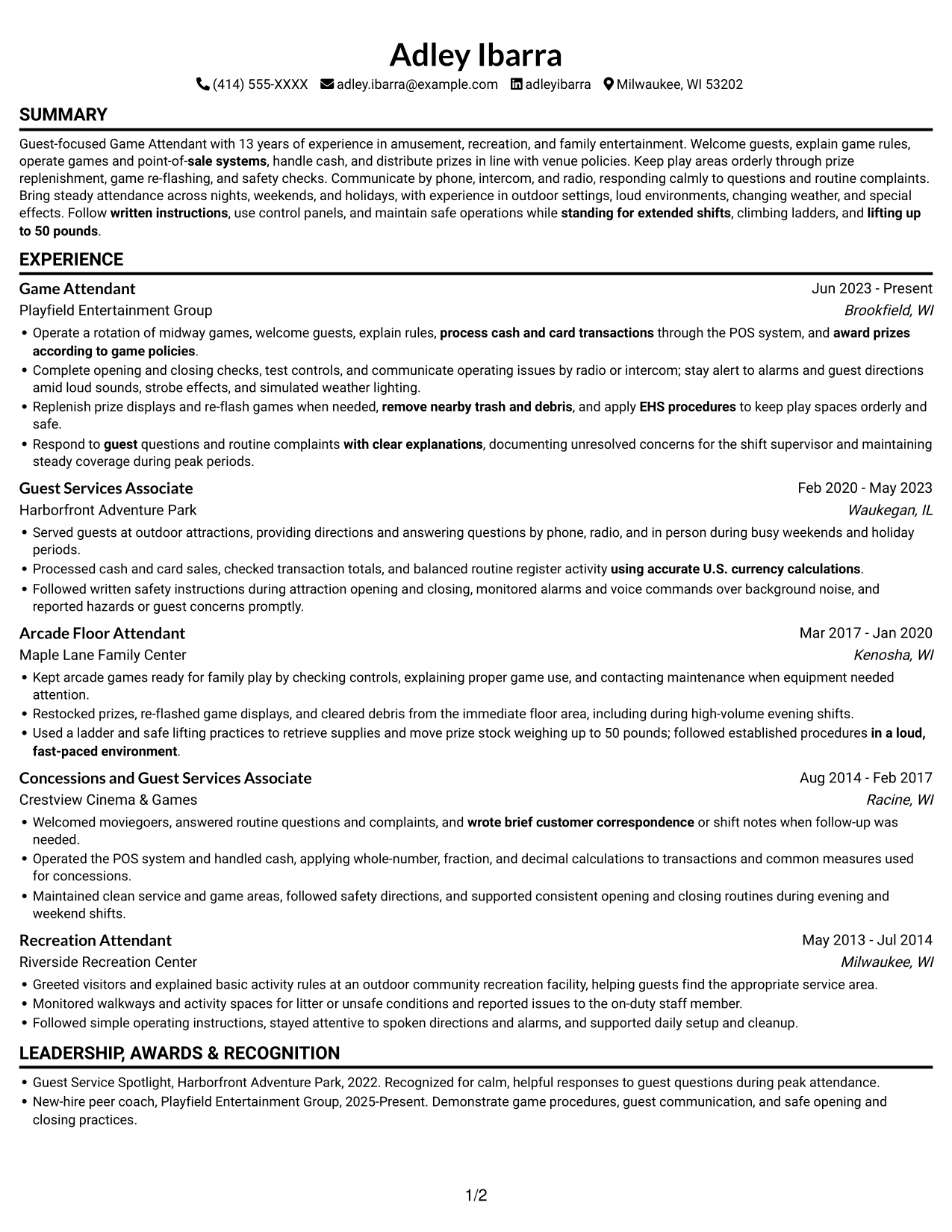 Resume example — page 1