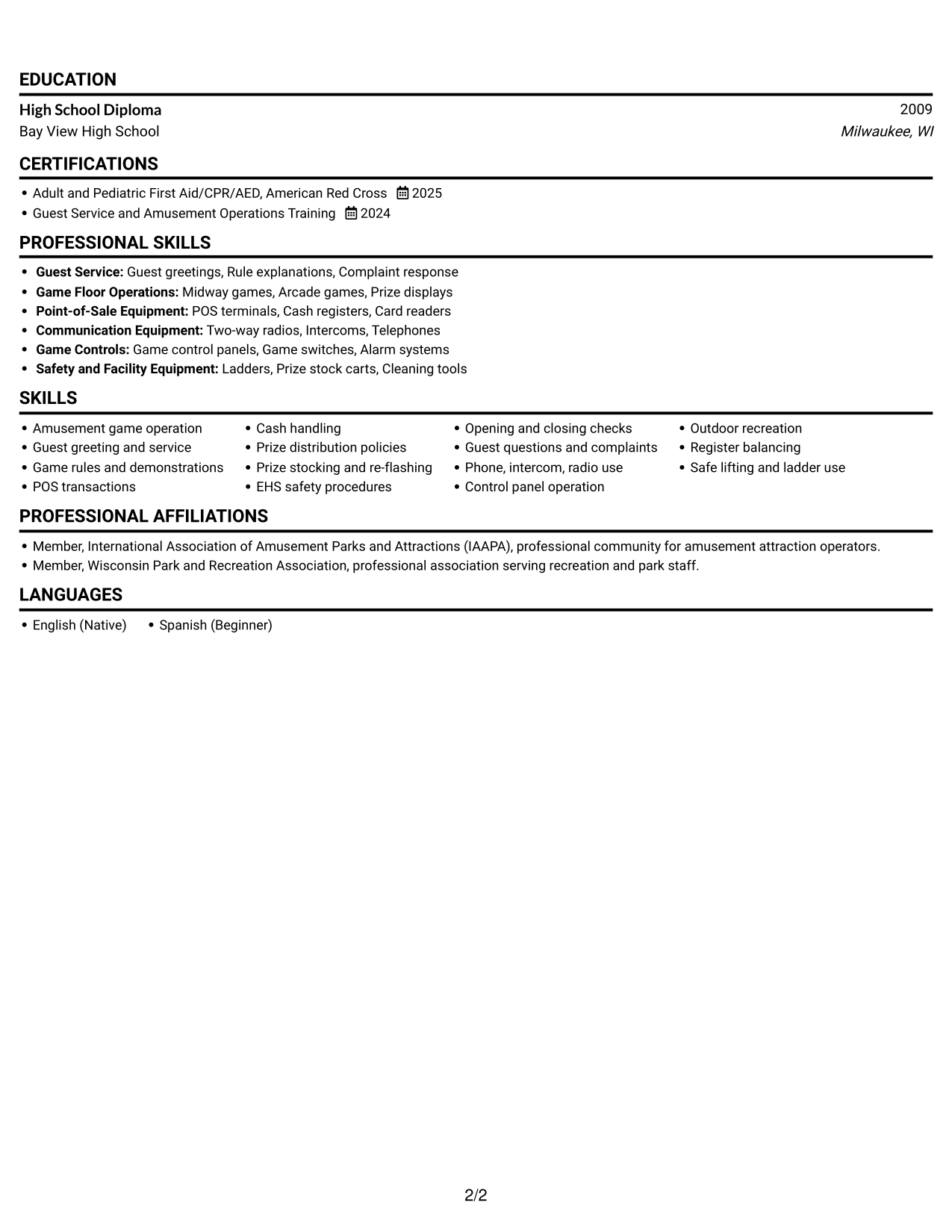 Resume example — page 2