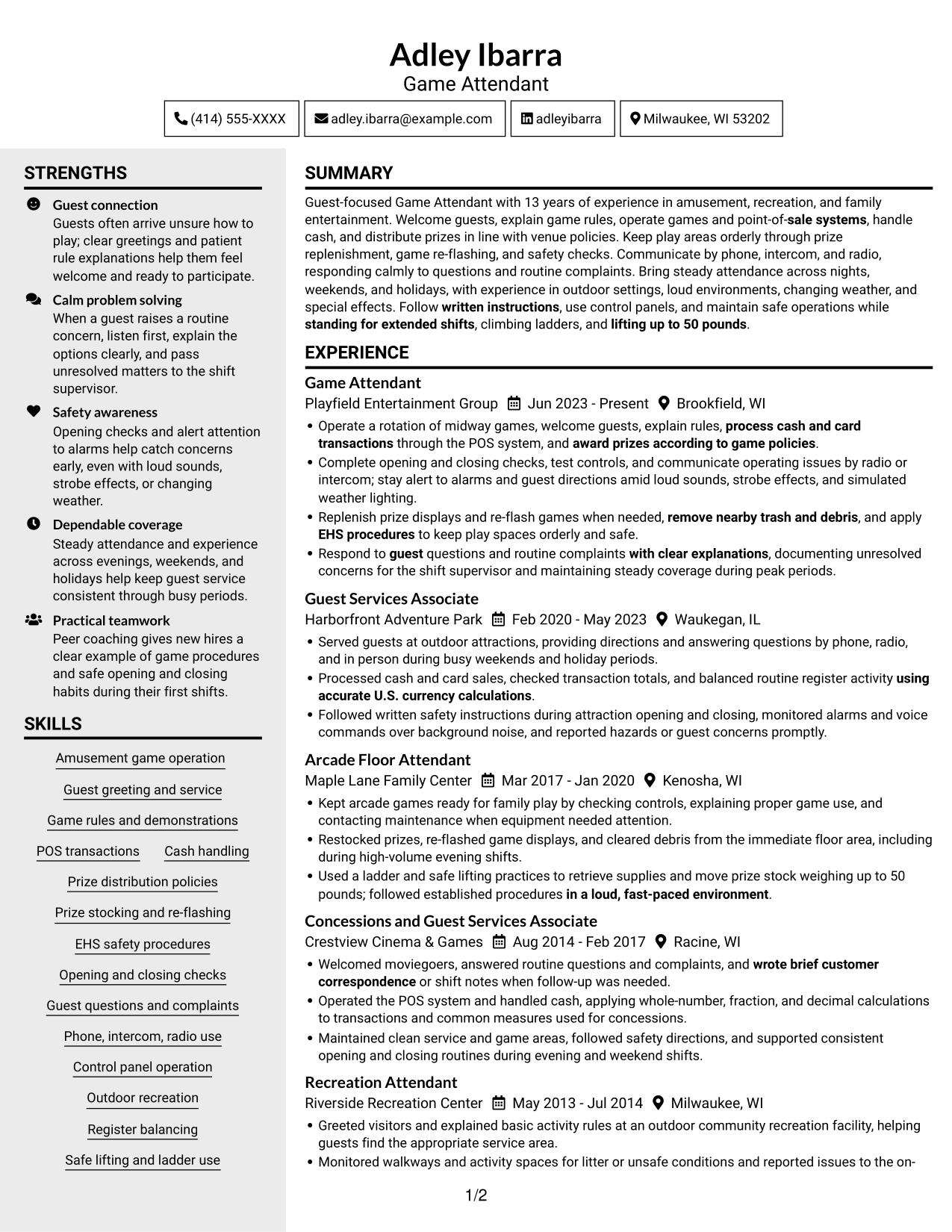 Resume example — page 1