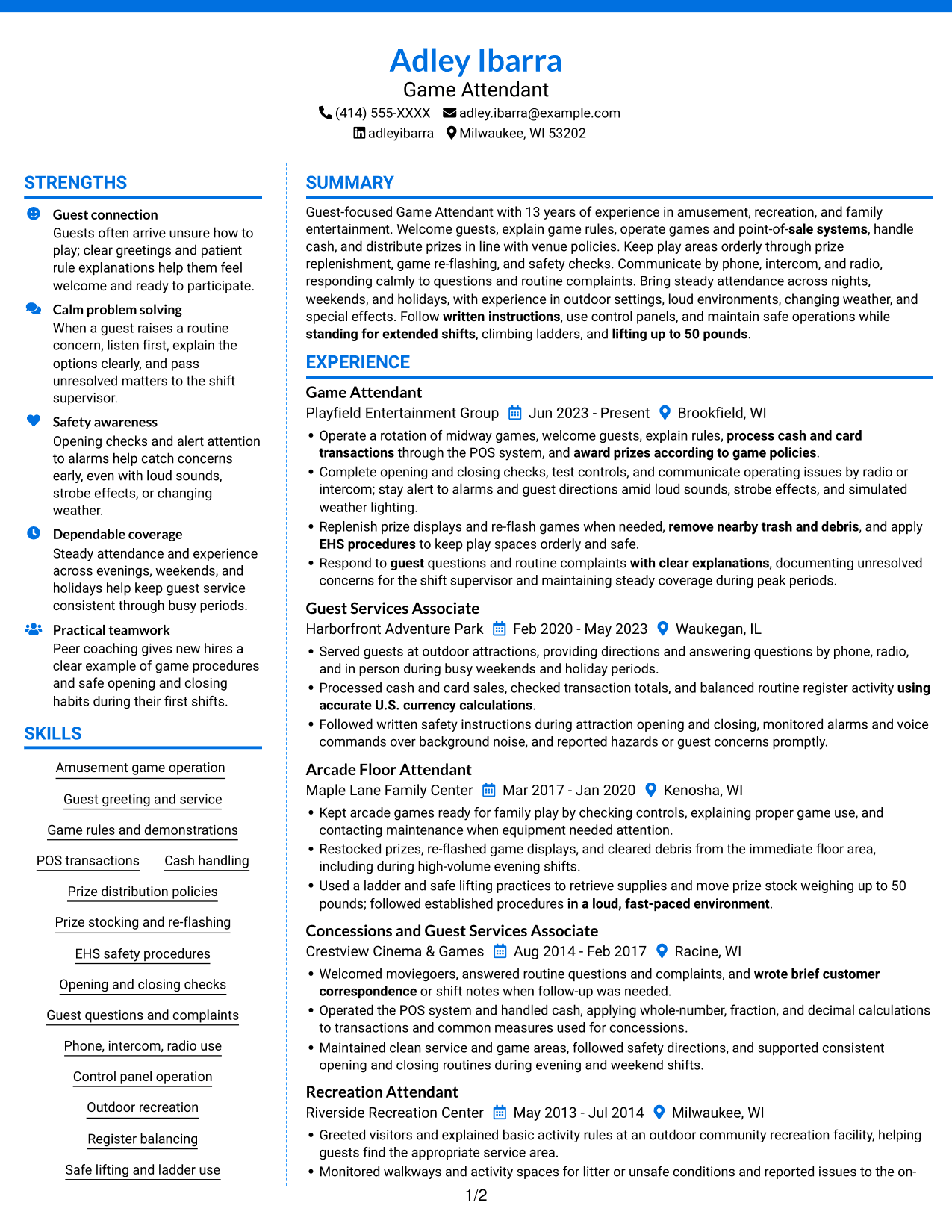 Resume example — page 1
