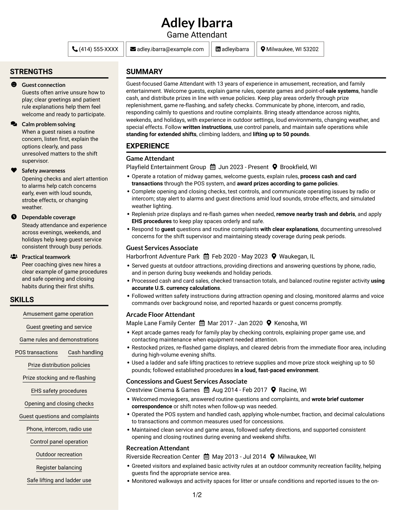 Resume example — page 1