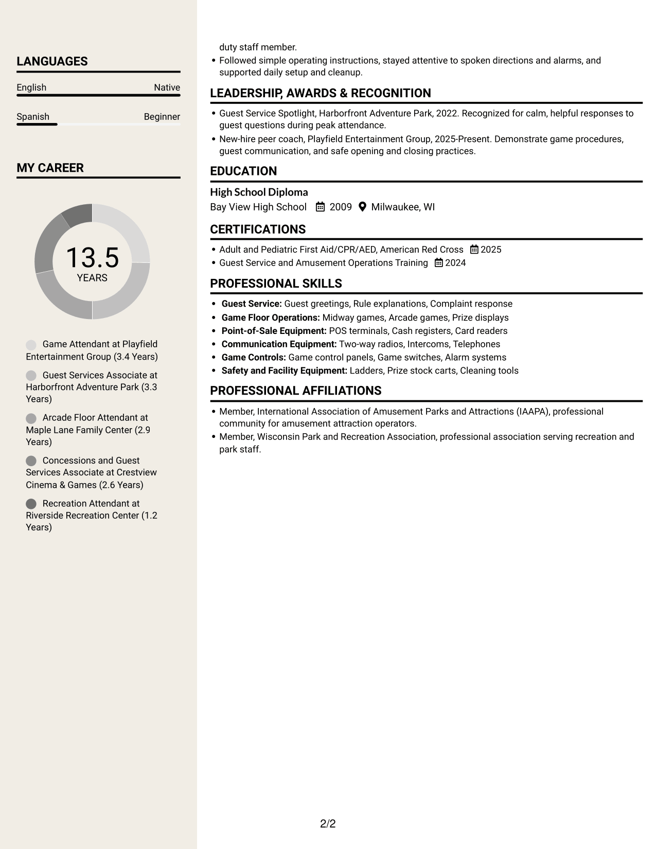 Resume example — page 2