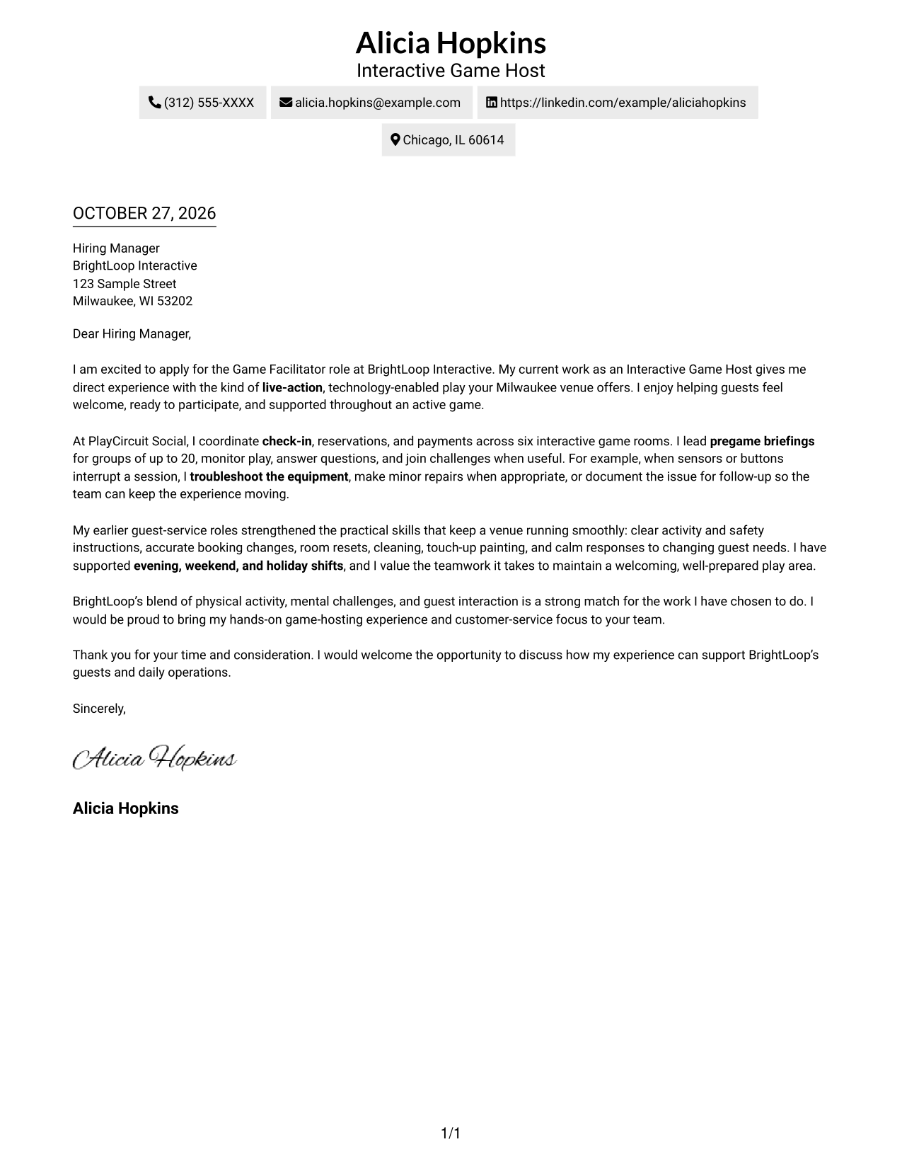 Cover letter example — page 1