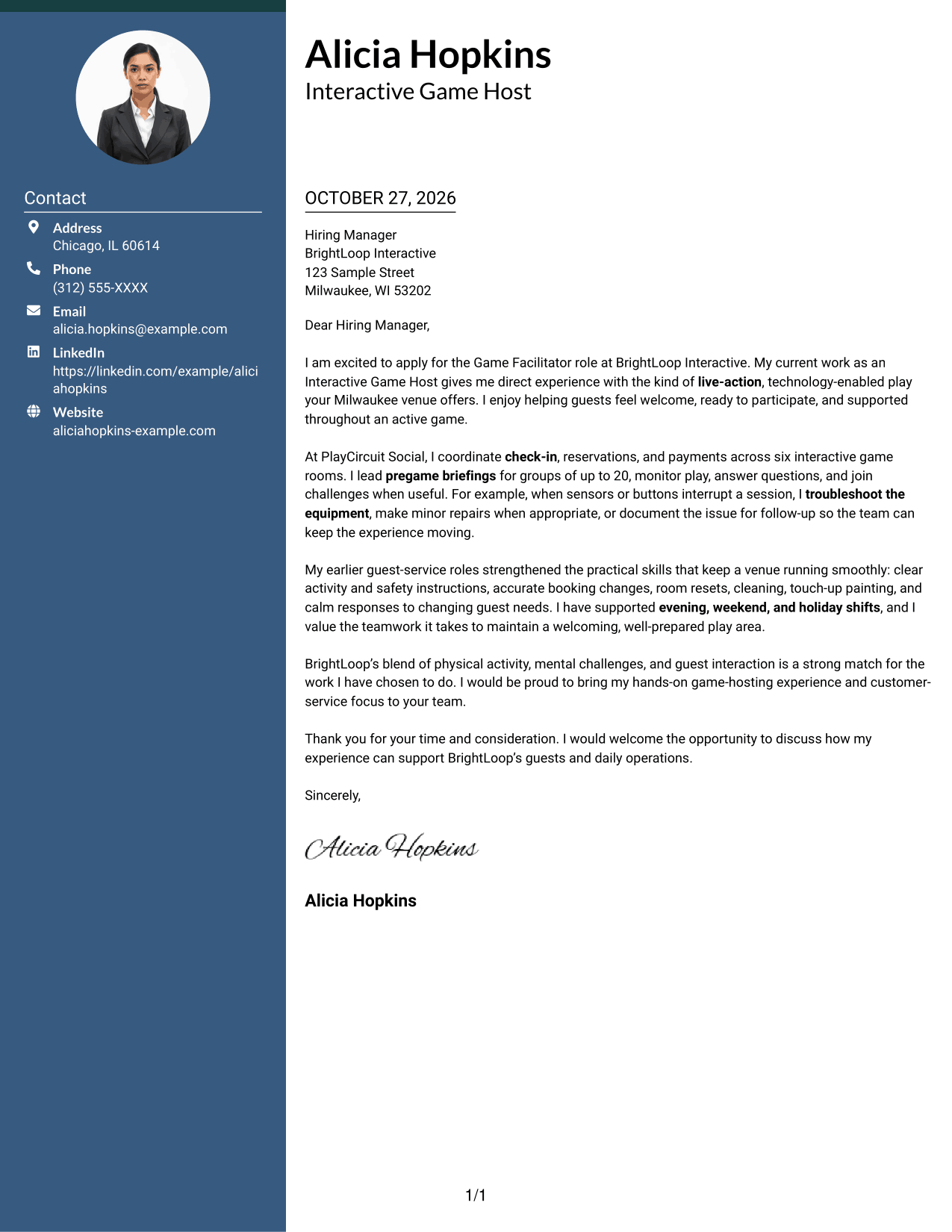 Cover letter example — page 1