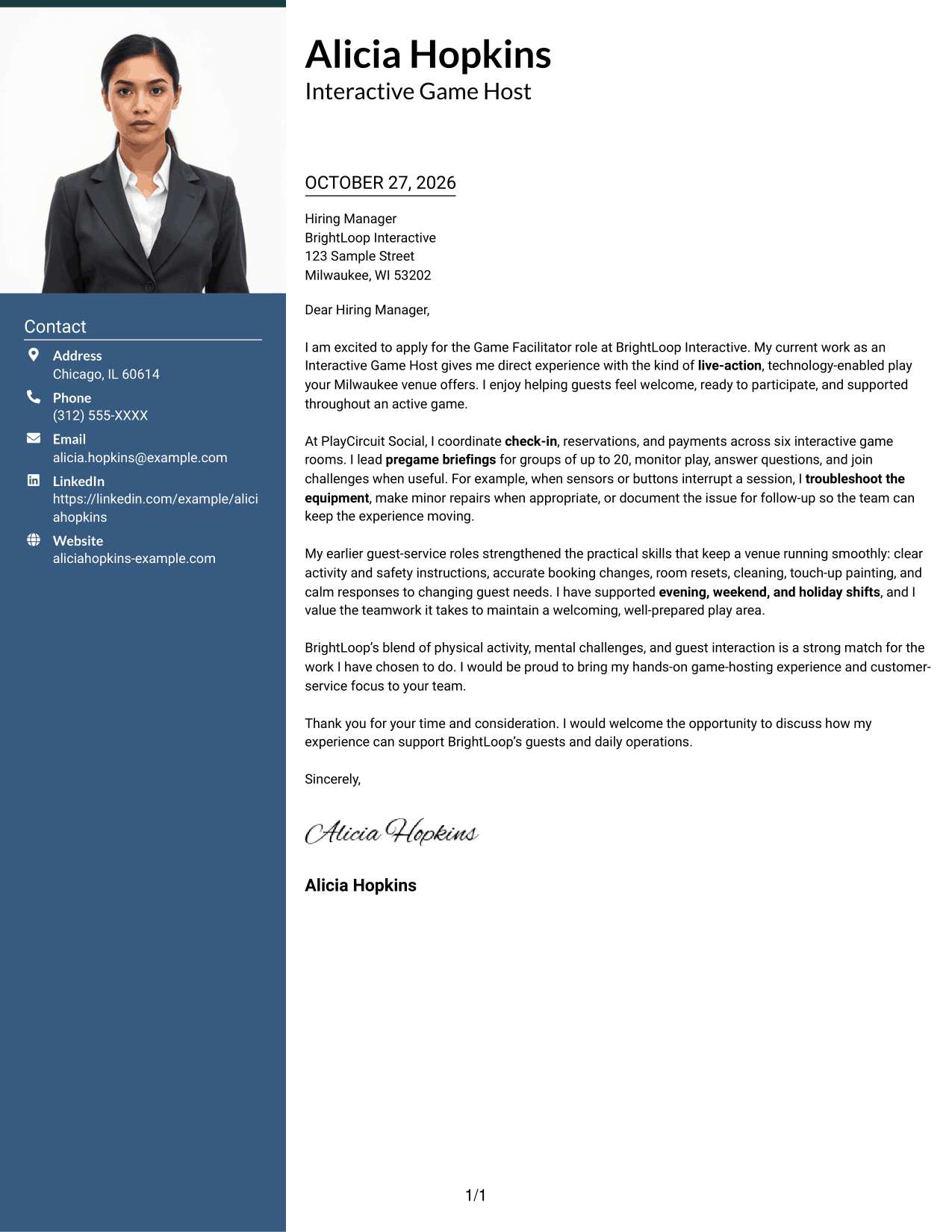 Cover letter example — page 1