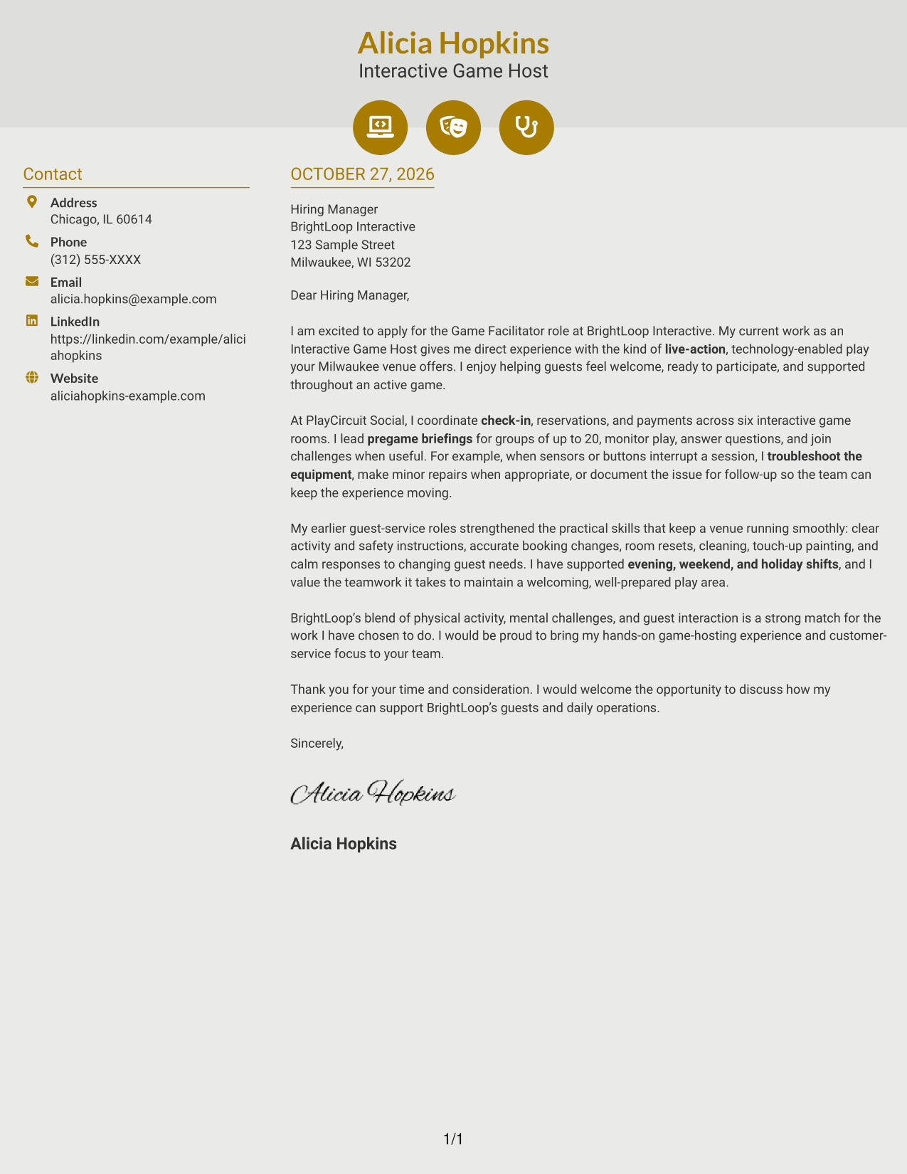 Cover letter example — page 1