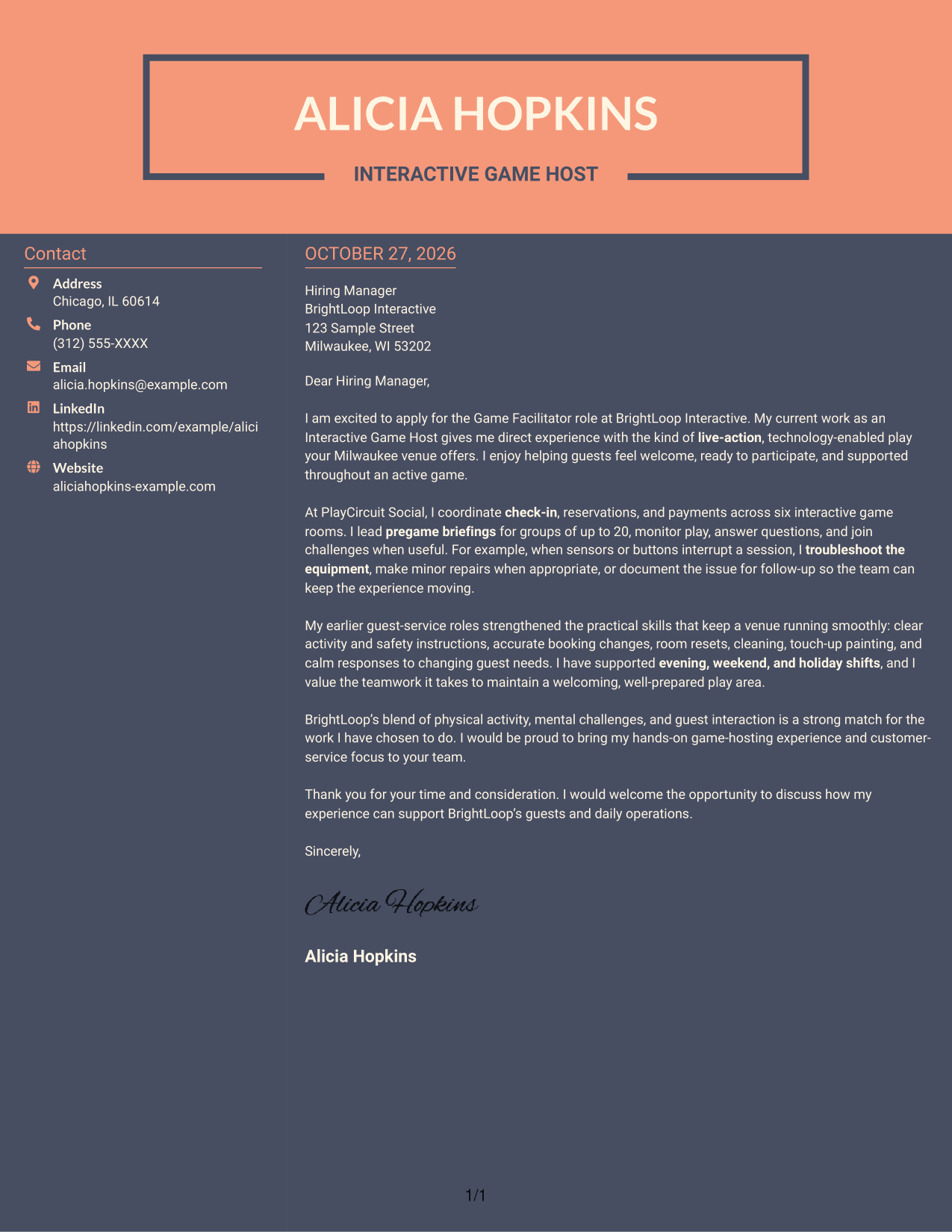 Cover letter example — page 1