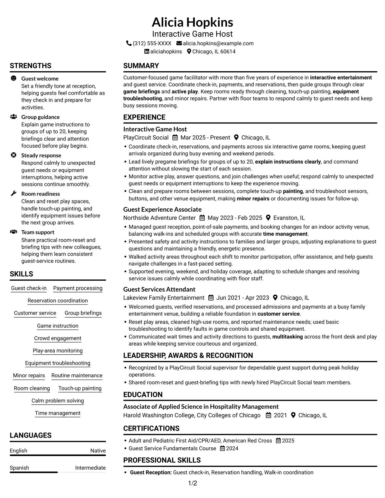 Resume example — page 1