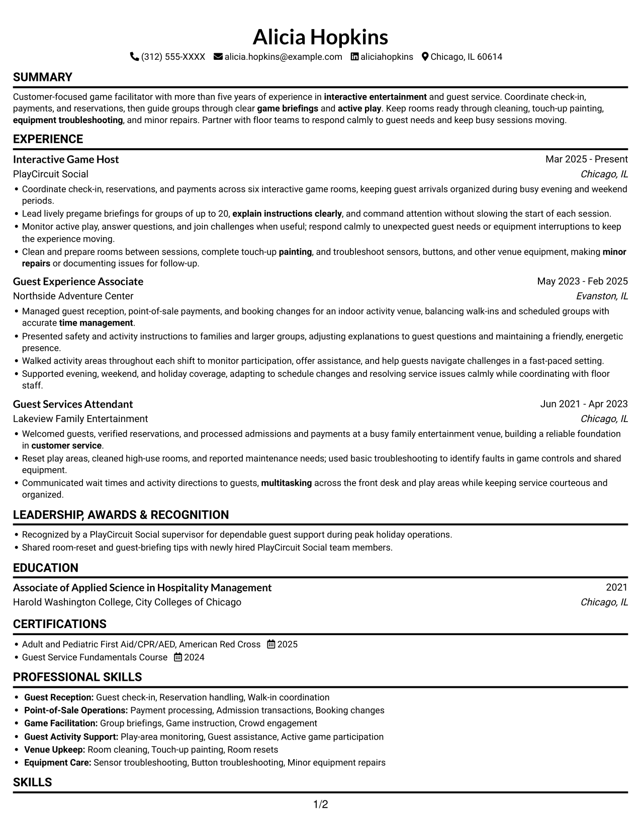 Resume example — page 1