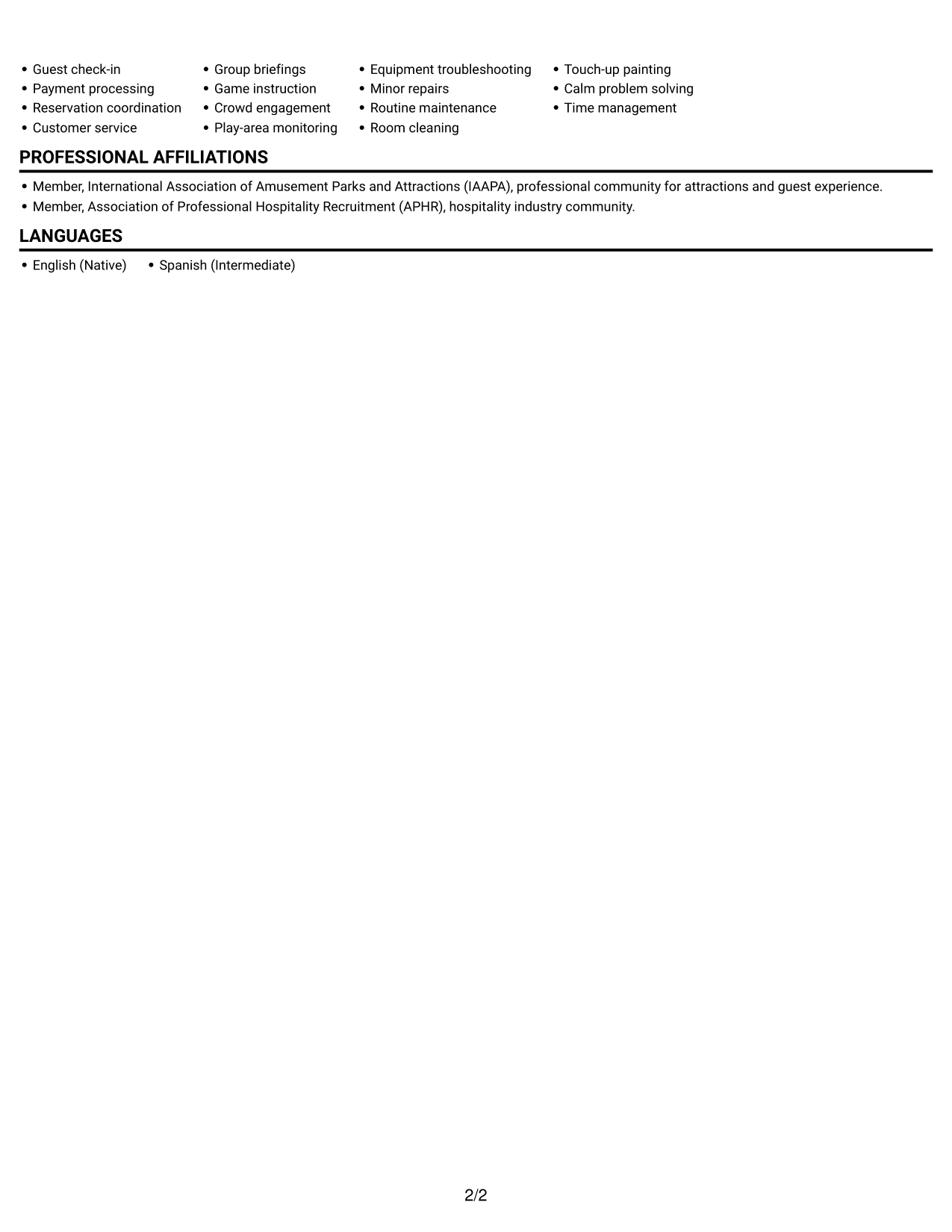 Resume example — page 2