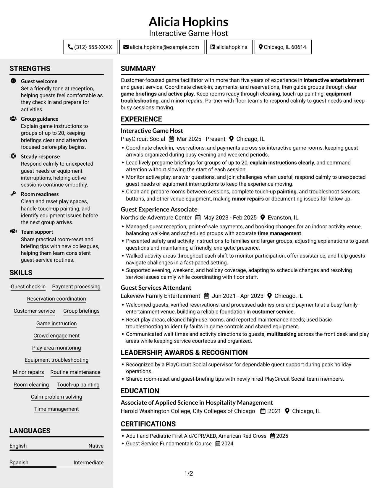 Resume example — page 1