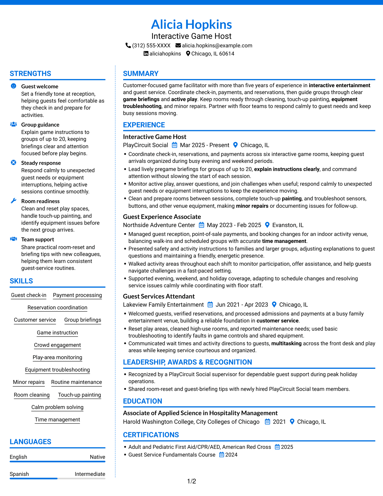 Resume example — page 1