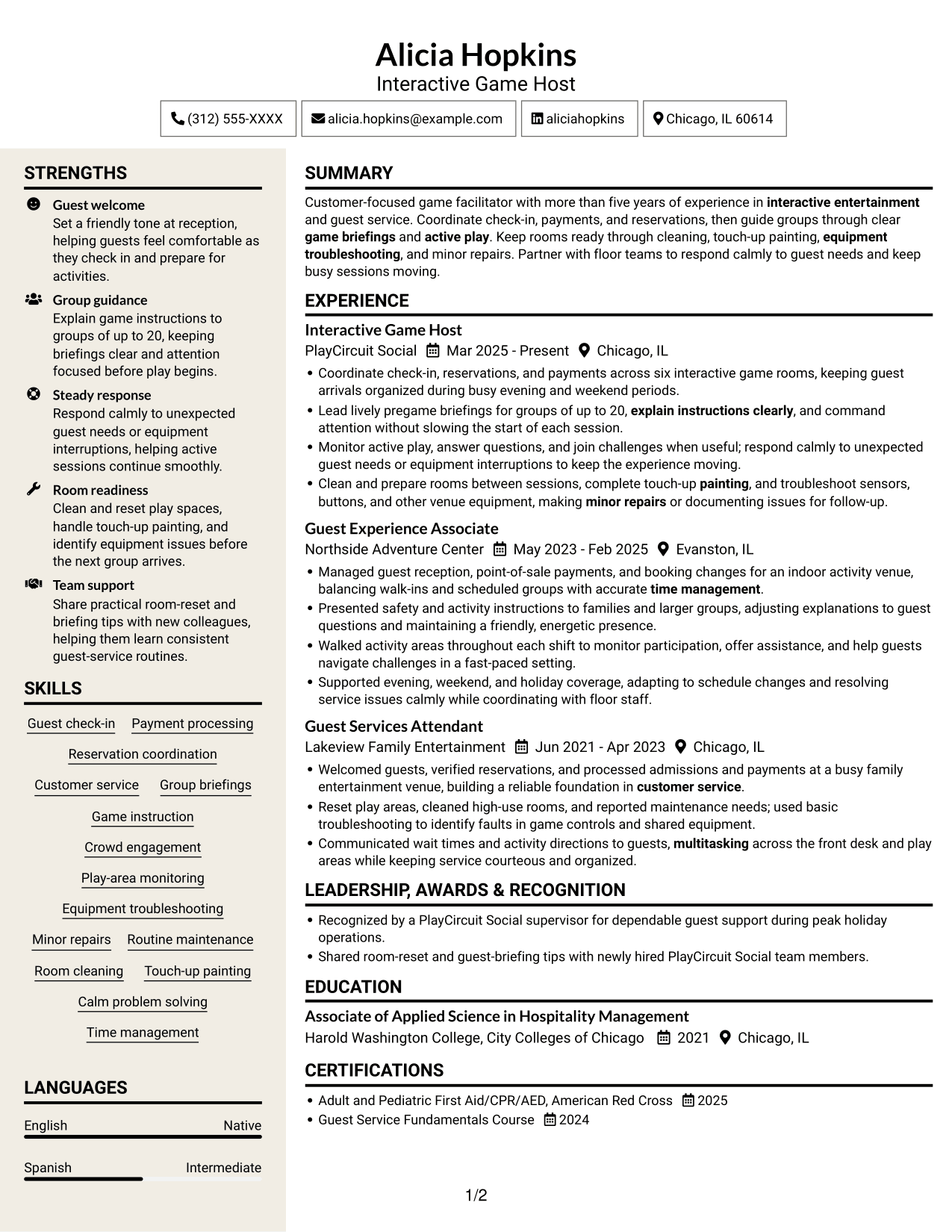 Resume example — page 1