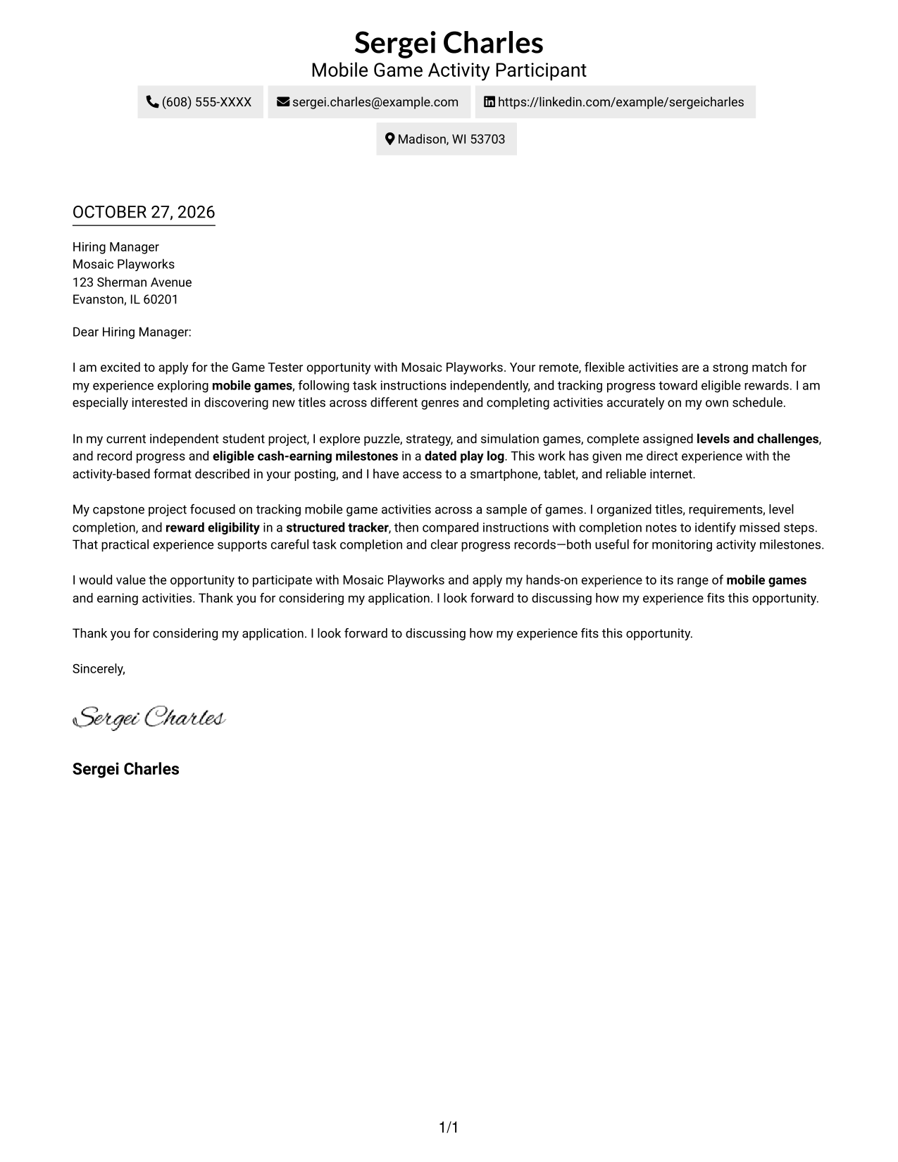 Cover letter example — page 1
